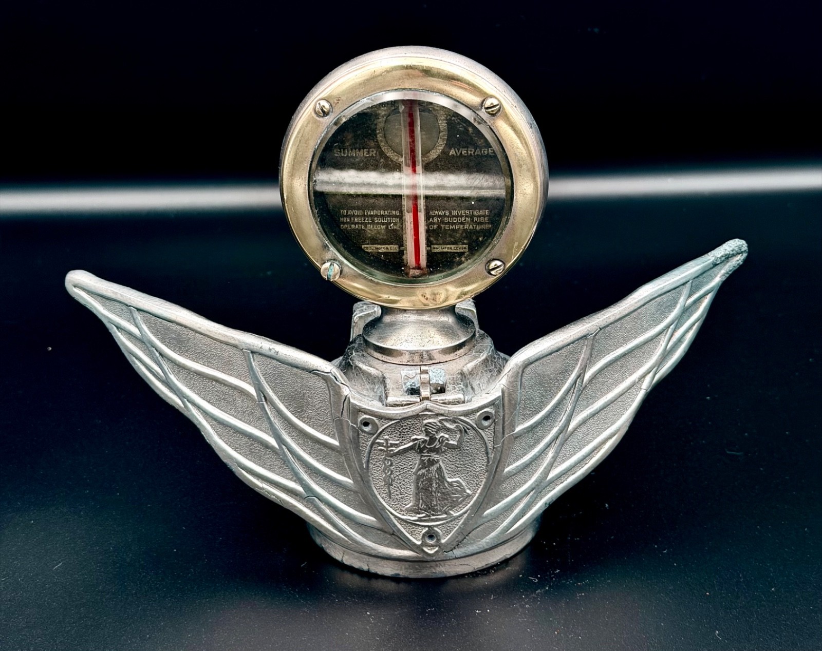 Rare Vintage 1920s Monogram Junior Winged Radiator Cap with Boyce MotoMeter Rare Vintage 1920s Monogram Junior Winged Radiator Cap with Boyce MotoMeter