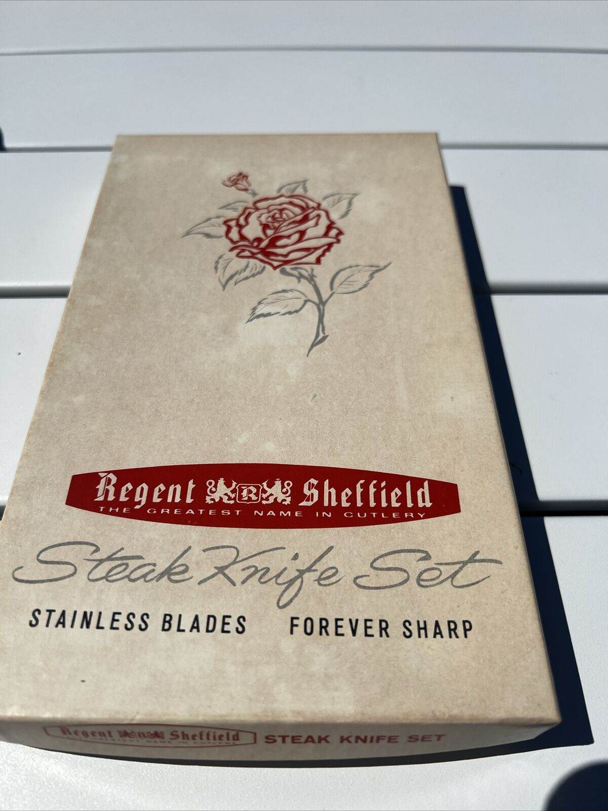 Regent Sheffield Steak Knife Set Vintage Stainless Blades Forever Sharp-New