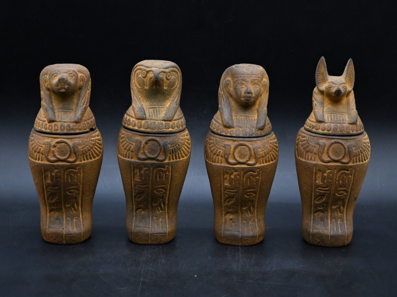 Rare Set of four canopic jars organs Sculpture ancient Egyptian art heavy stone