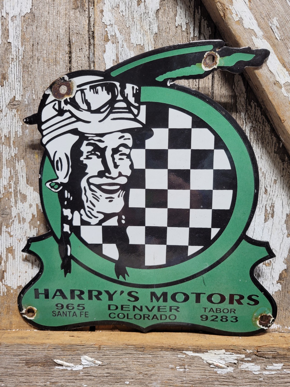 VINTAGE INDIAN MOTORCYCLE PORCELAIN SIGN HARRYS MOTORS DEALER VERIBRITE DENVER VINTAGE INDIAN MOTORCYCLE PORCELAIN SIGN HARRYS MOTORS DEALER VERIBRITE DENVER