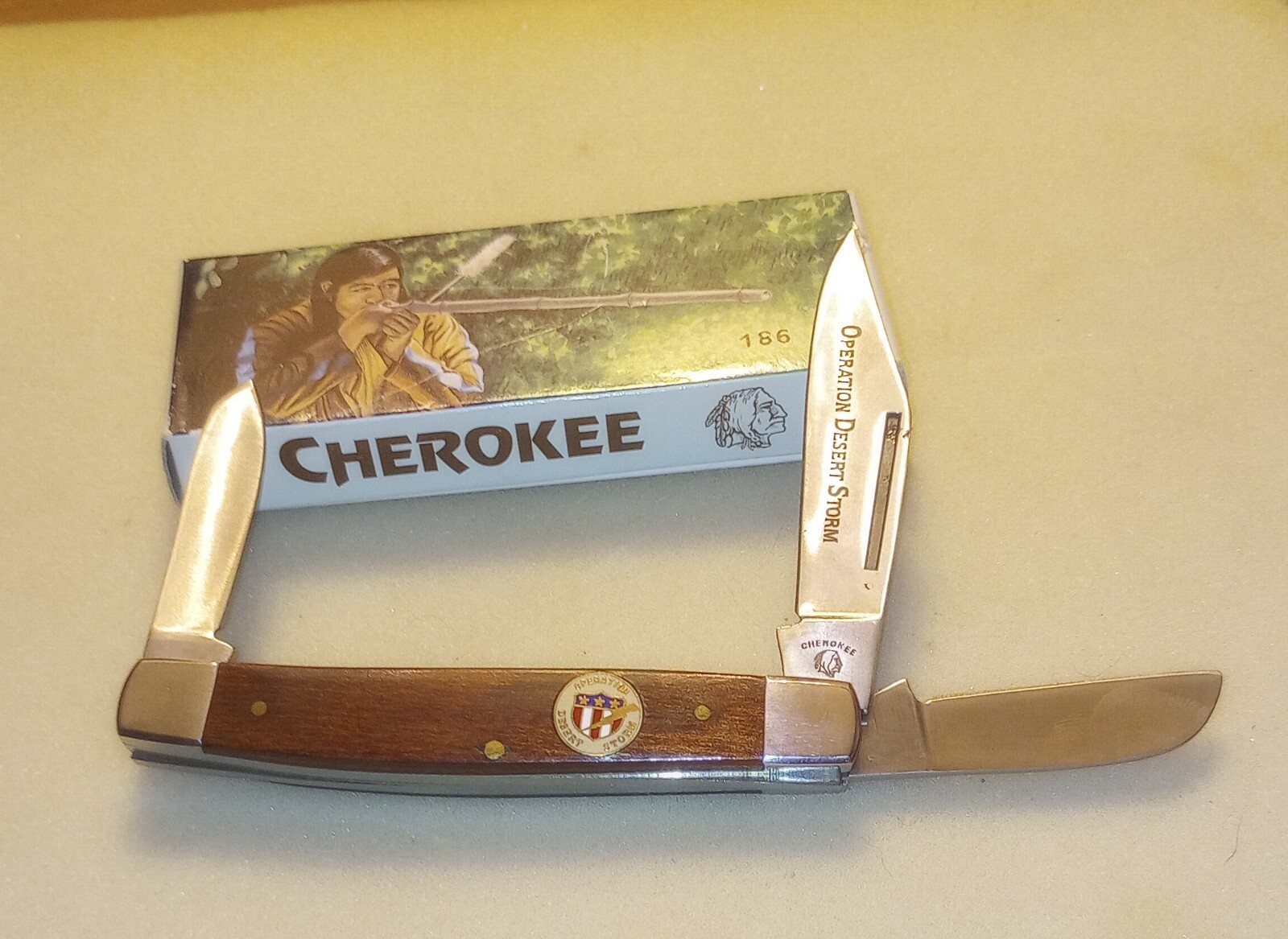 CHEROKEE CUTLERY Operation Desert Storm 3 Blade Large Stockman Pocket Knife #186 CHEROKEE CUTLERY Operation Desert Storm 3 Blade Large Stockman Pocket Knife #186