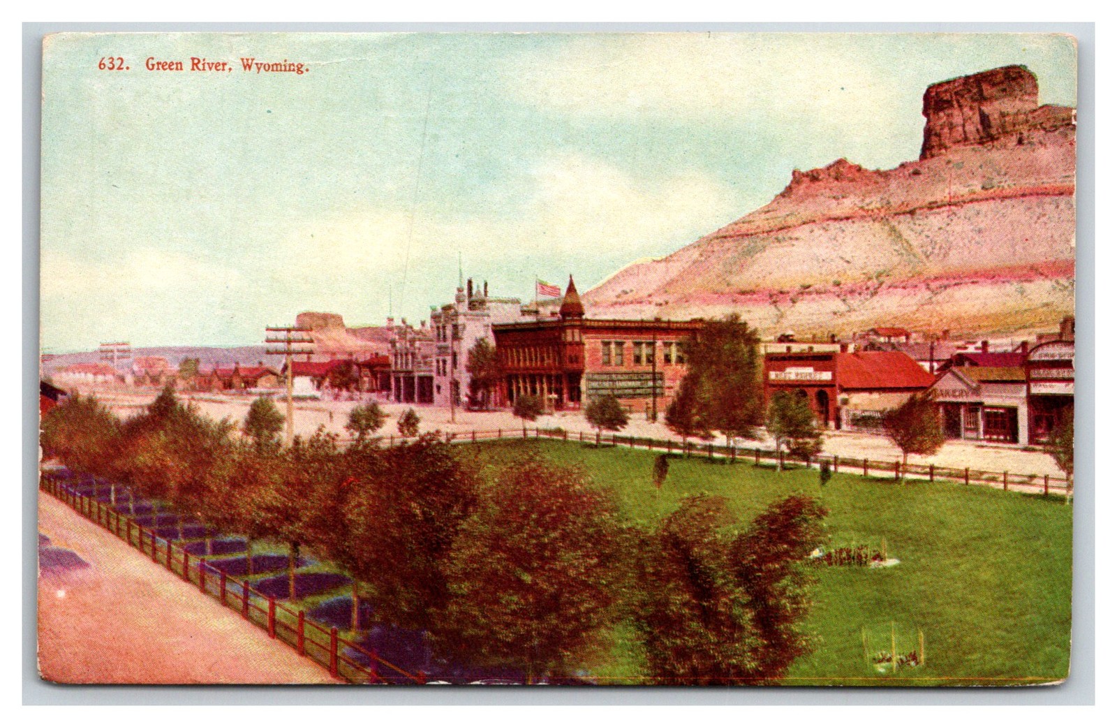 Green River WY 1904c & Union Pacific Railroad Depot in Distance