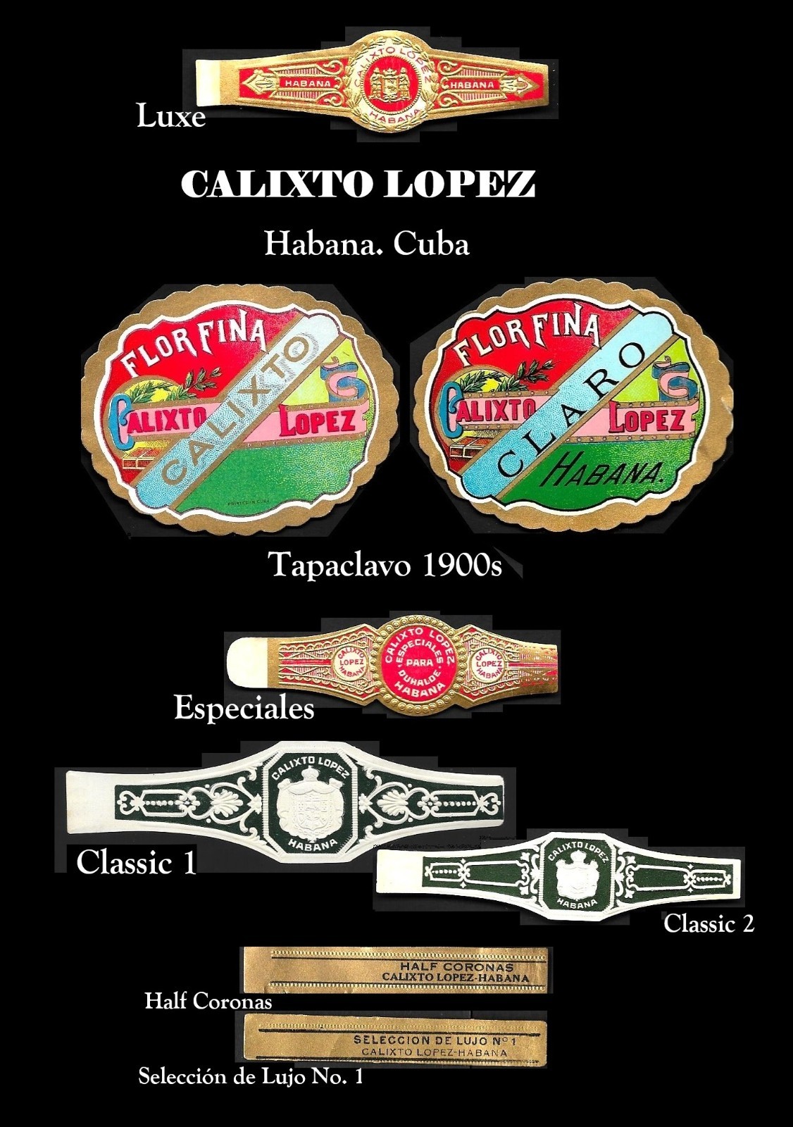 Great Cuban Cigar Label & Cigar Bands of  CALIXTO LOPEZ. Havana COLLECTIBLES