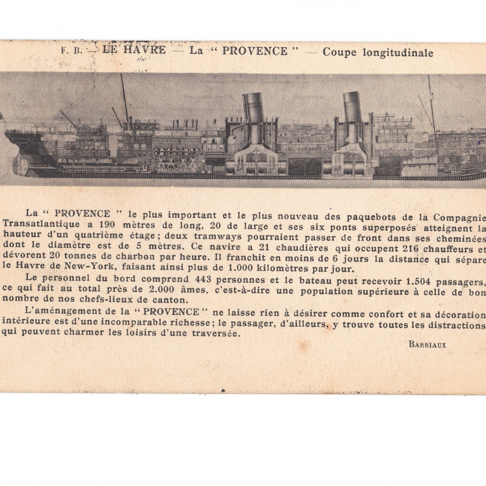Original 1909 SS La Provence French Line Ocean Liner Postcard Havre Luxembourg Original 1909 SS La Provence French Line Ocean Liner Postcard Havre Luxembourg