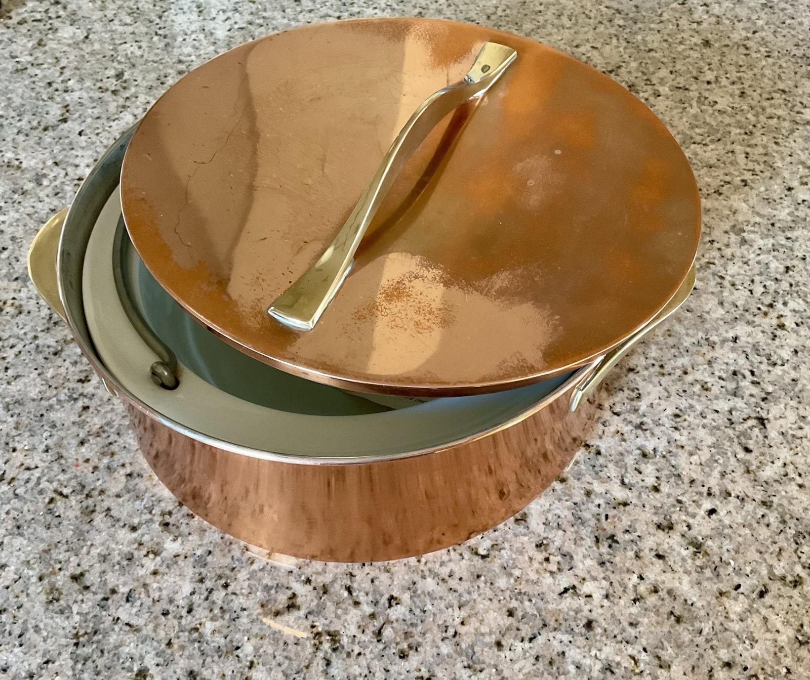 VINTAGE MID-CENTURY JENS QUISTGAARD COPPER POT W/LID PORCELAIN INSERT & TRIVET S VINTAGE MID-CENTURY JENS QUISTGAARD COPPER POT W/LID PORCELAIN INSERT & TRIVET S