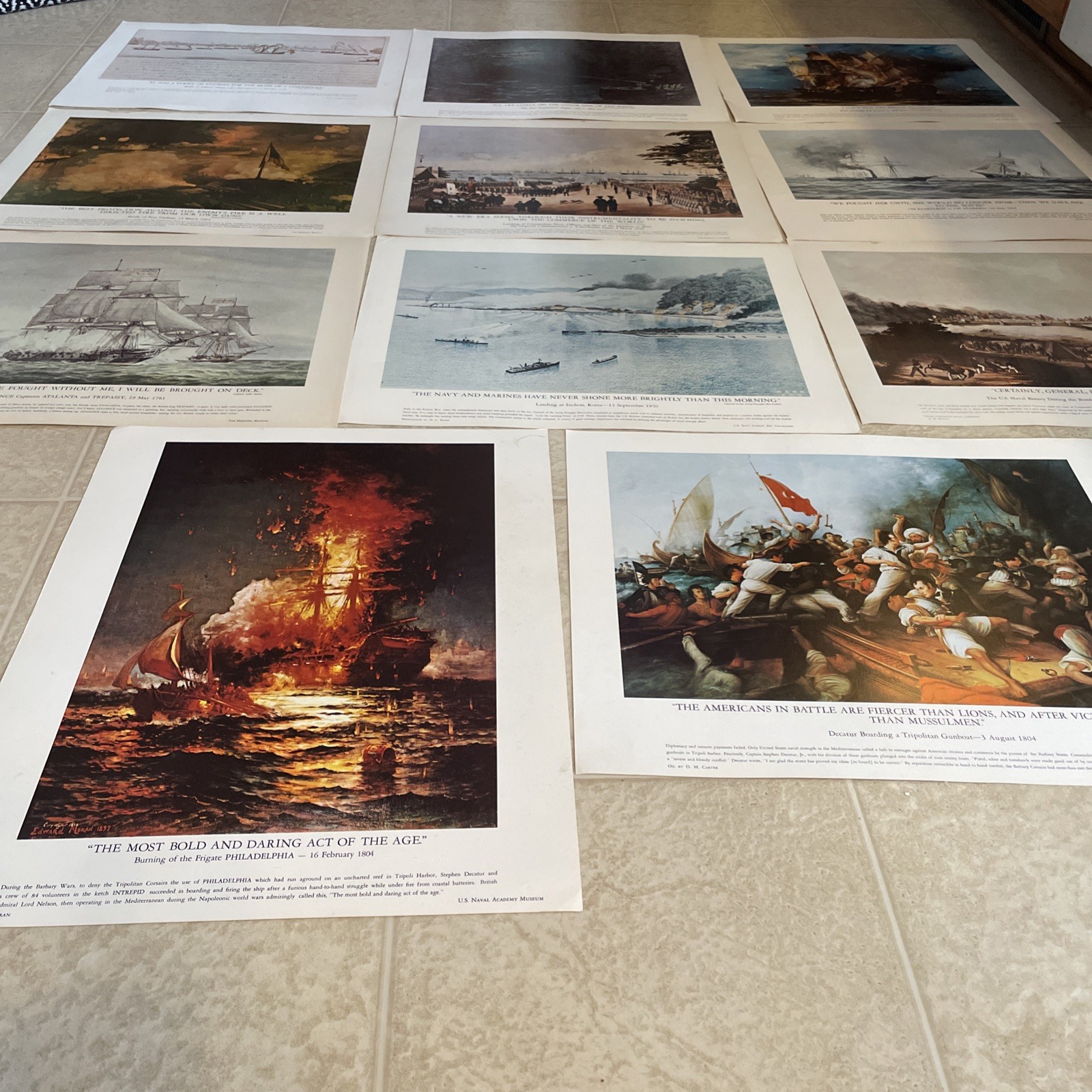 Historical US Naval Battle Ships~ 1781 -1950~ Litho 1781- 1950 . (Set Of 11) EUC