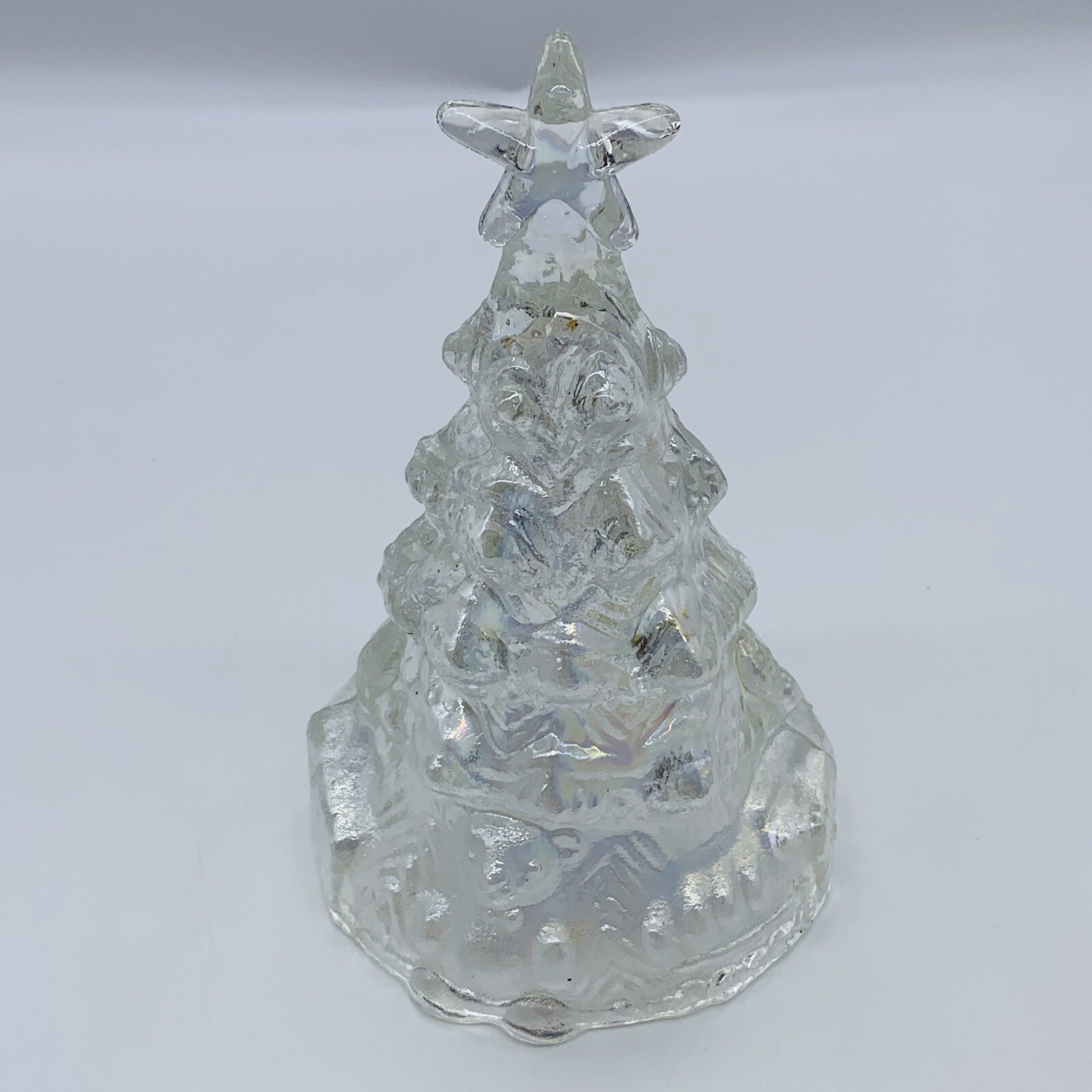 Vintage Studio Art Glass Clear Iridecent Christmas Tree 6”T 4”W Vintage Studio Art Glass Clear Iridecent Christmas Tree 6”T 4”W
