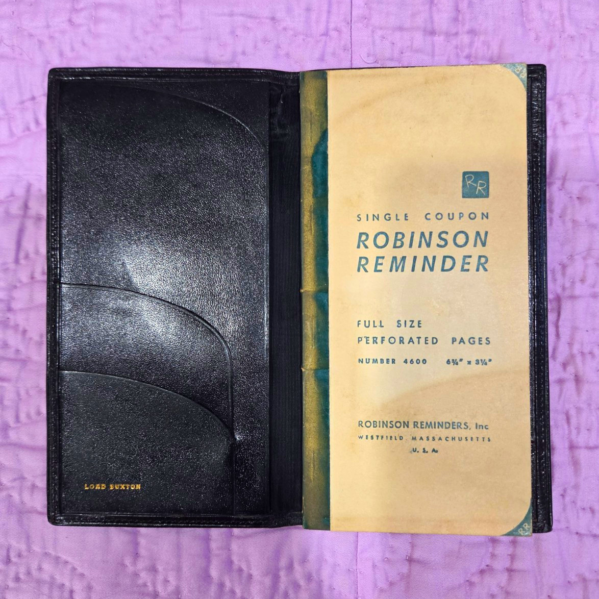 Vintage Lord Buxton Black Leather Secretary Wallet Robinson Reminder Pad 4600