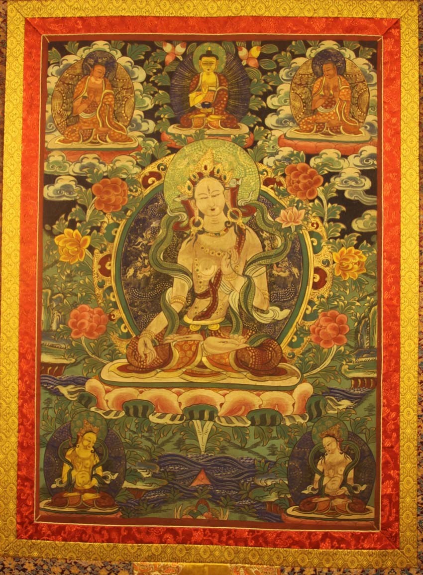 Wonderful Real Tibet Vintage Old Buddhist Hand-Painted Thangka White Tara Framed Wonderful Real Tibet Vintage Old Buddhist Hand-Painted Thangka White Tara Framed
