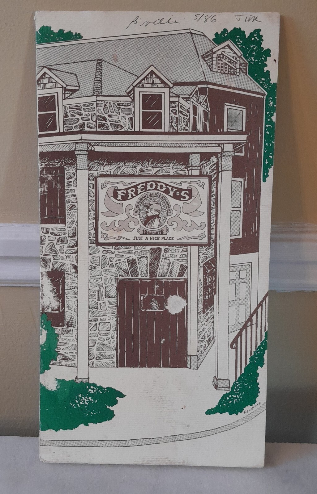 Vintage Freddy's Restaurant Menu Signrd 1986