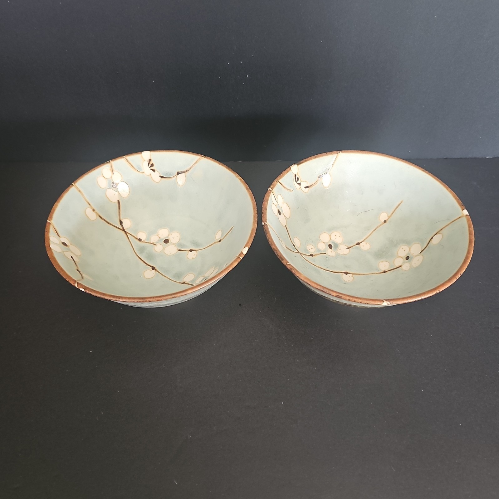 Kafuh Cherry Blossom Rice Bowls Set of 2 Japan Blue Stoneware 5 1/4 in.