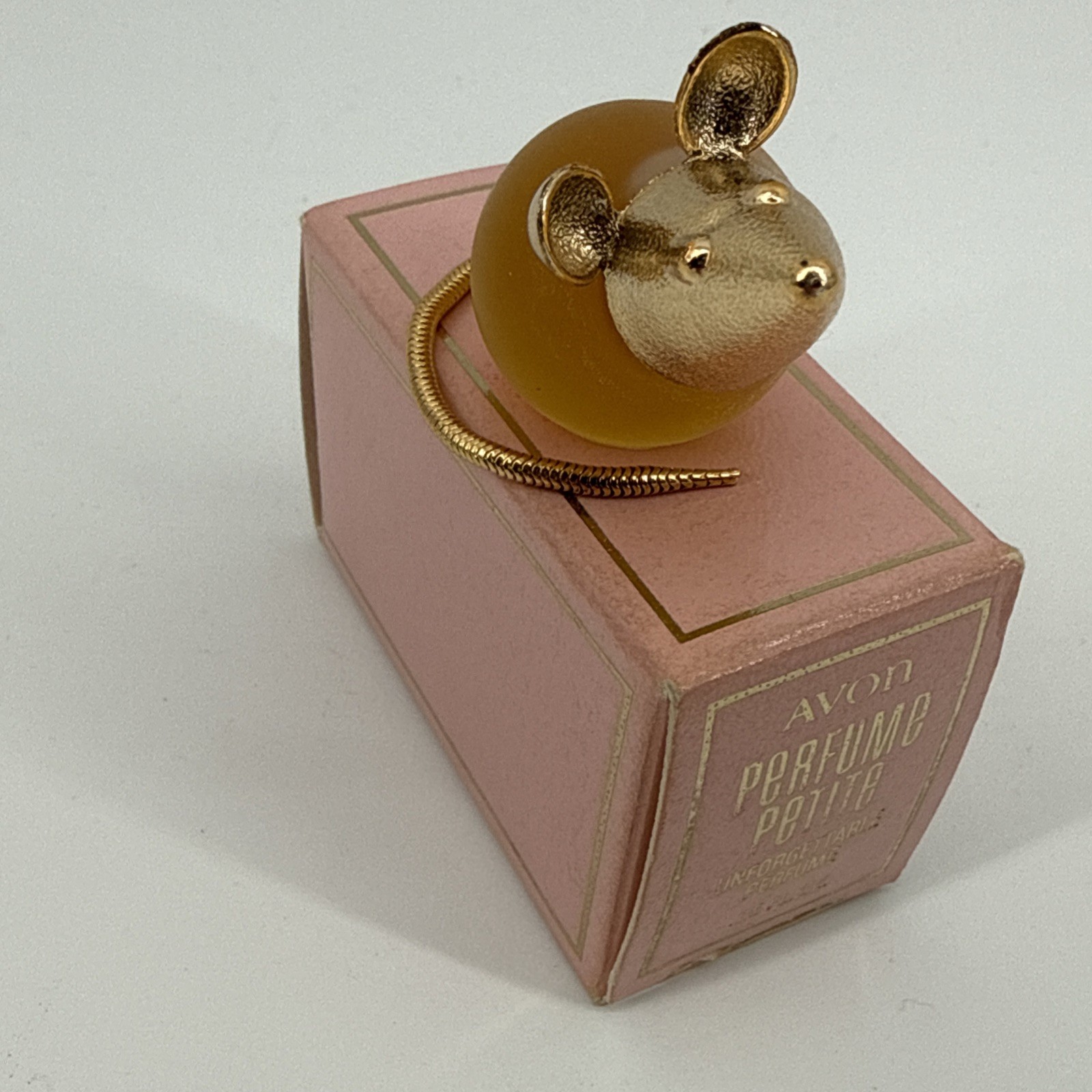 Vintage Avon Perfume Petite Charisma Mouse Gold Tail .25 Fl. Oz. Full w/box