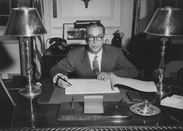 New York City Mayor William ODwyer desk New York City April 1948- Old Photo New York City Mayor William ODwyer desk New York City April 1948- Old Photo