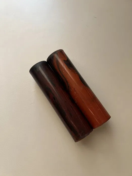 2 Vintage Bakelite Handles Marbled Cherry Amber Phenolic Rods Cylinders Lot of 2 2 Vintage Bakelite Handles Marbled Cherry Amber Phenolic Rods Cylinders Lot of 2
