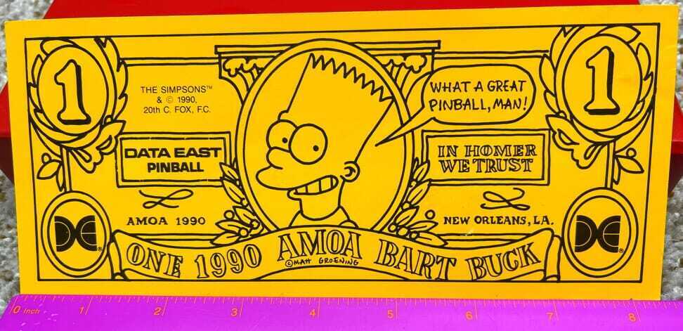 Genuine RARE Simpsons Pinball Promotional BART BUCK Data East NOS  BRAND NEW A23