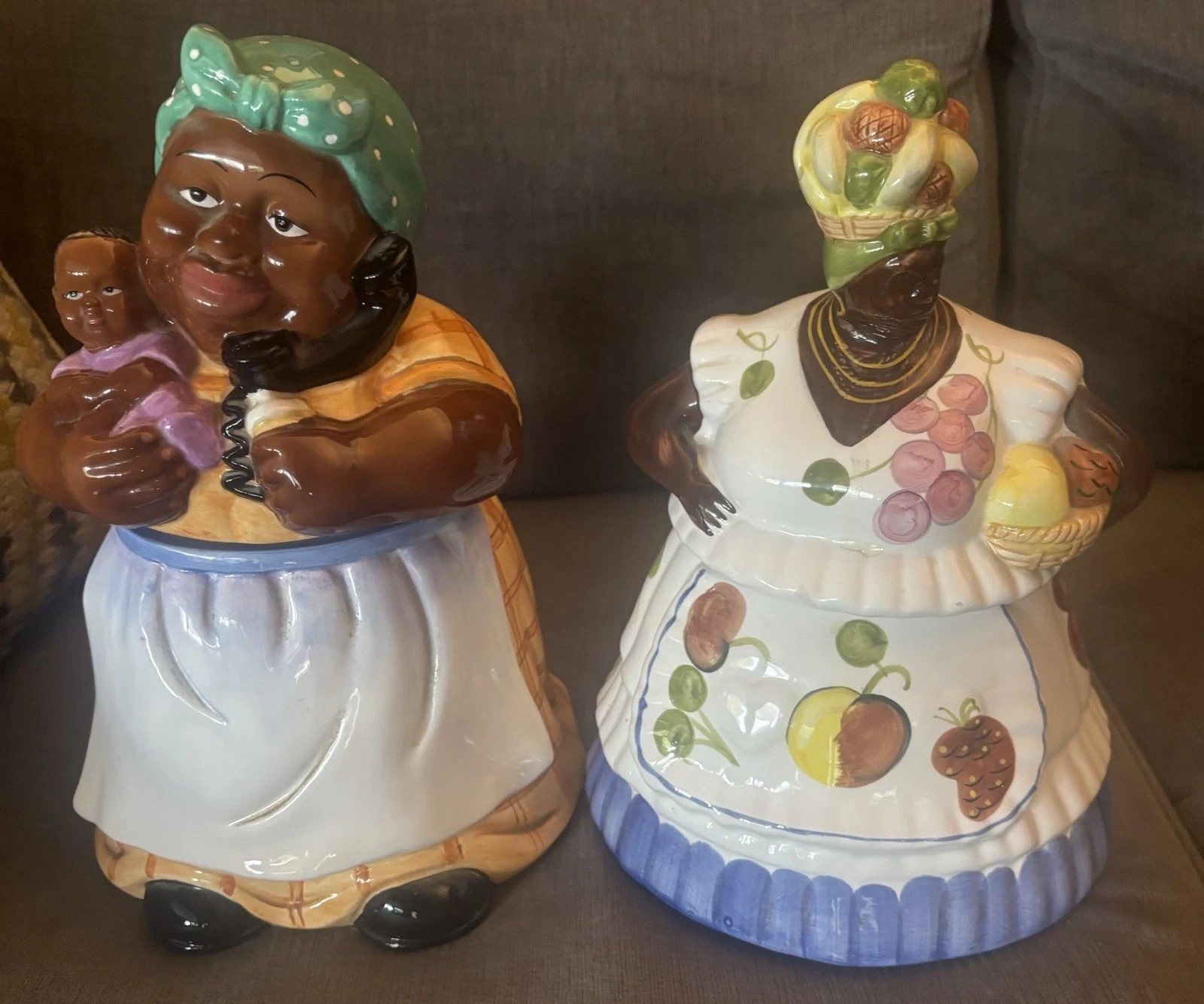 2 - Vintage Collectible Cookie Jars, Grandmas Wearing Aprons 2 - Vintage Collectible Cookie Jars, Grandmas Wearing Aprons