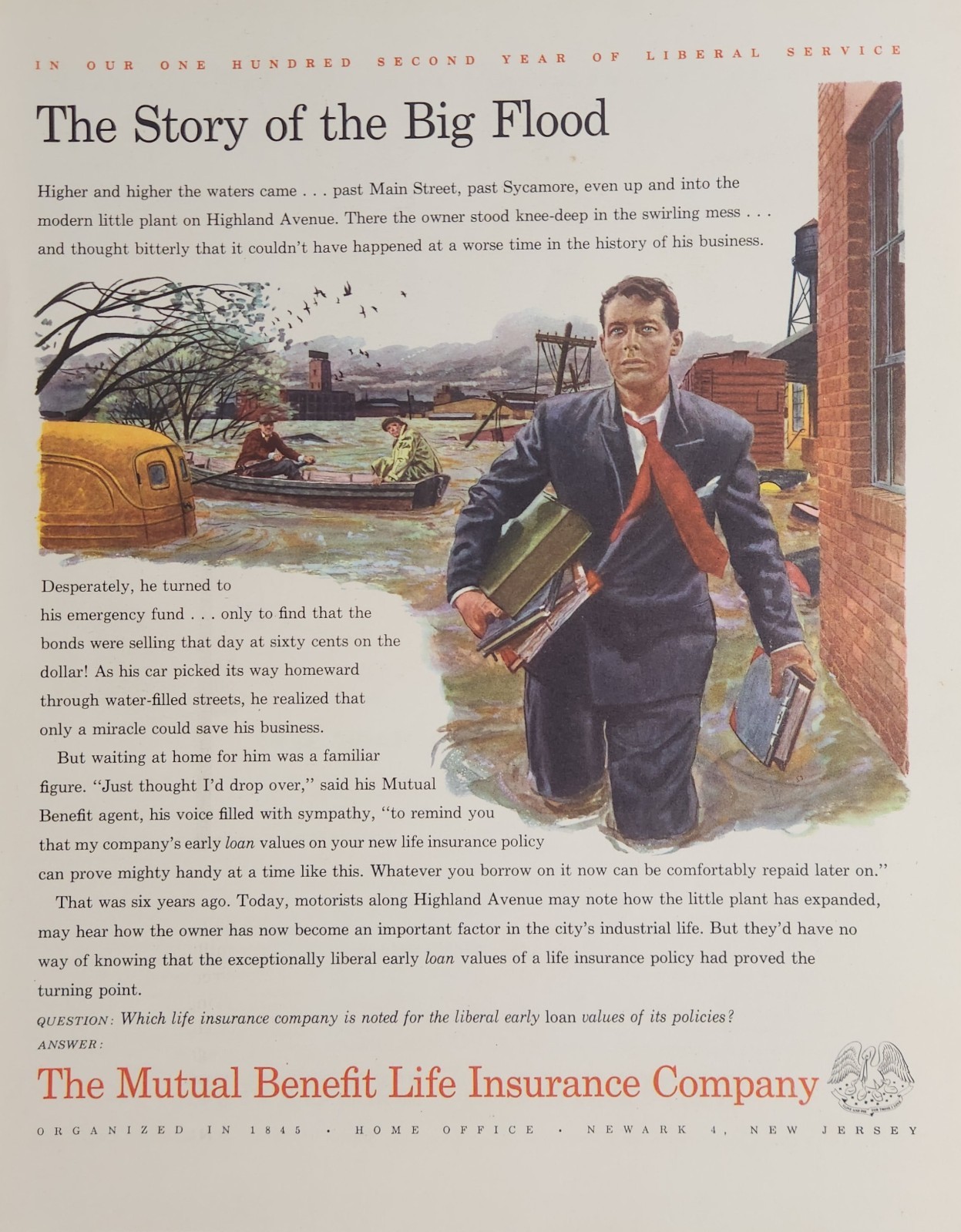 1946 Print Ad Mutual Benefit Life Insurance Co. Agent in Flooded Area Newark,NJ 1946 Print Ad Mutual Benefit Life Insurance Co. Agent in Flooded Area Newark,NJ