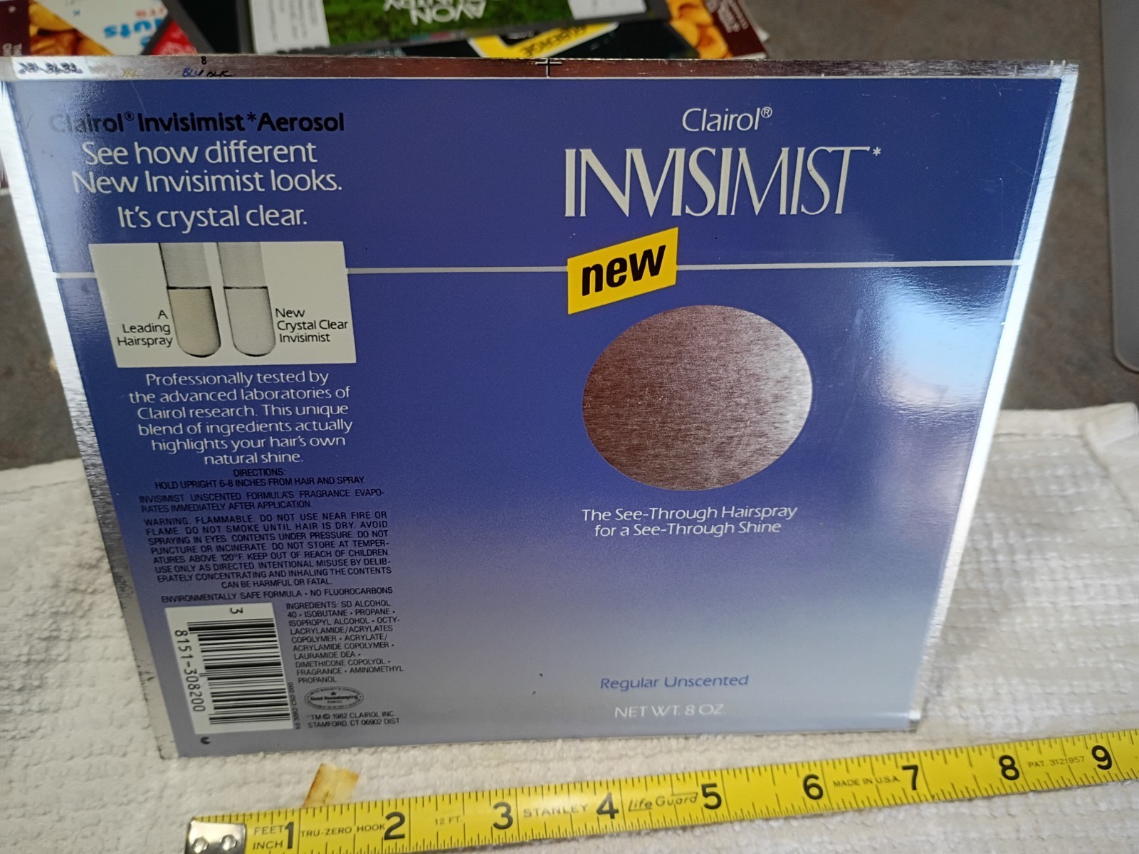 Vintage Clairol invisimist hair spray advertising proof unrolled sheet tin can Vintage Clairol invisimist hair spray advertising proof unrolled sheet tin can