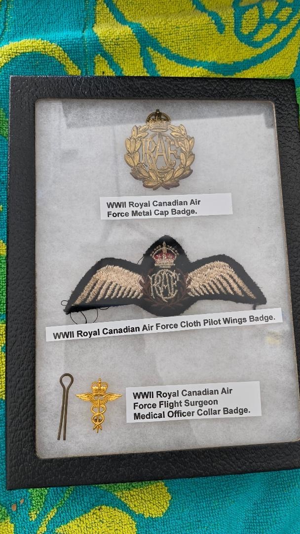 WWII RCAF Royal Canadian Air Force Pilot Wings Cap Badge Lot Riker Case