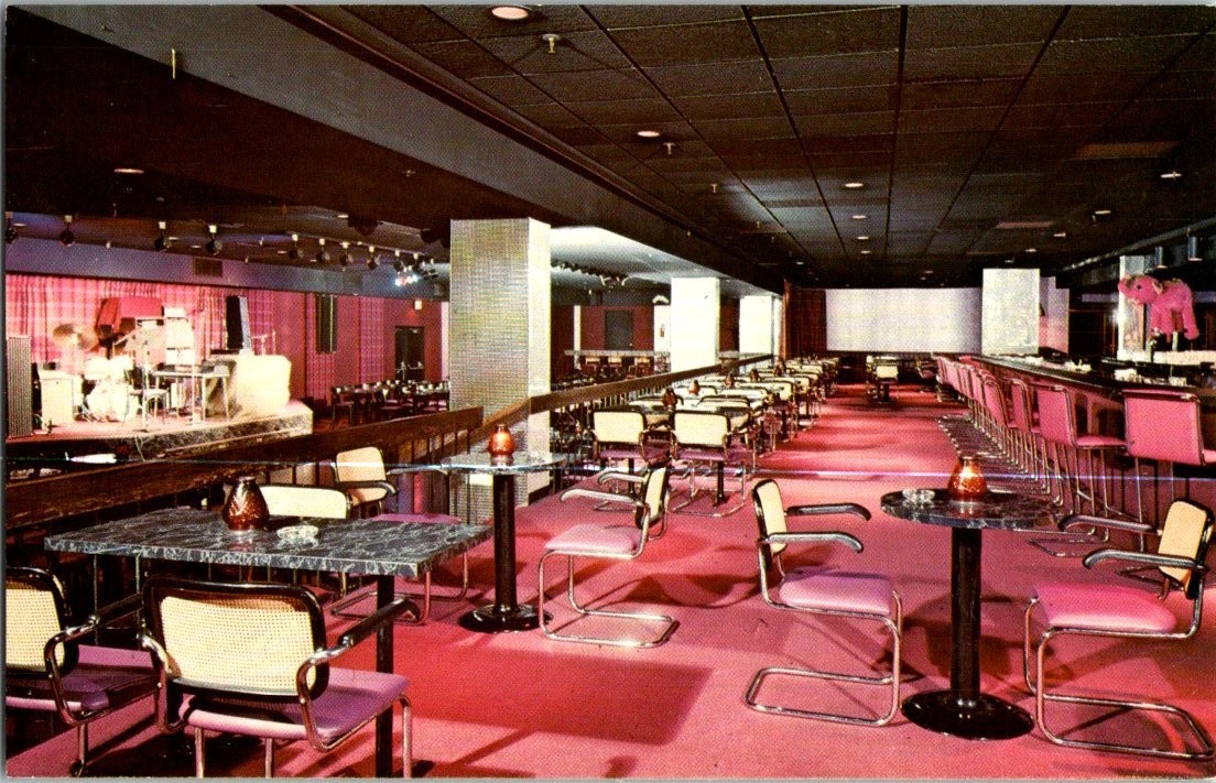 Vintage Grossinger\'s Pink Elephant Lounge Interior Postcard NY