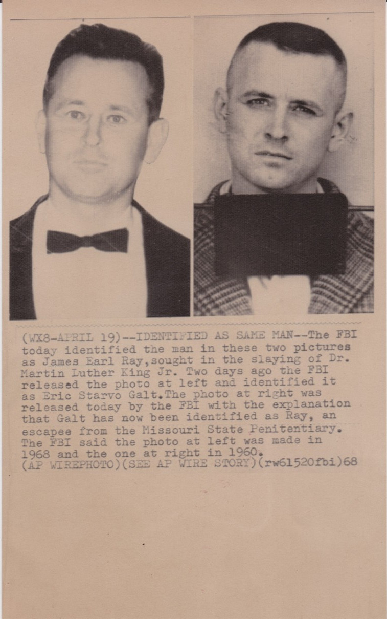 1968 Press Photo FBI Identifies James Earl Ray, slayer of Martin Luther King Jr.