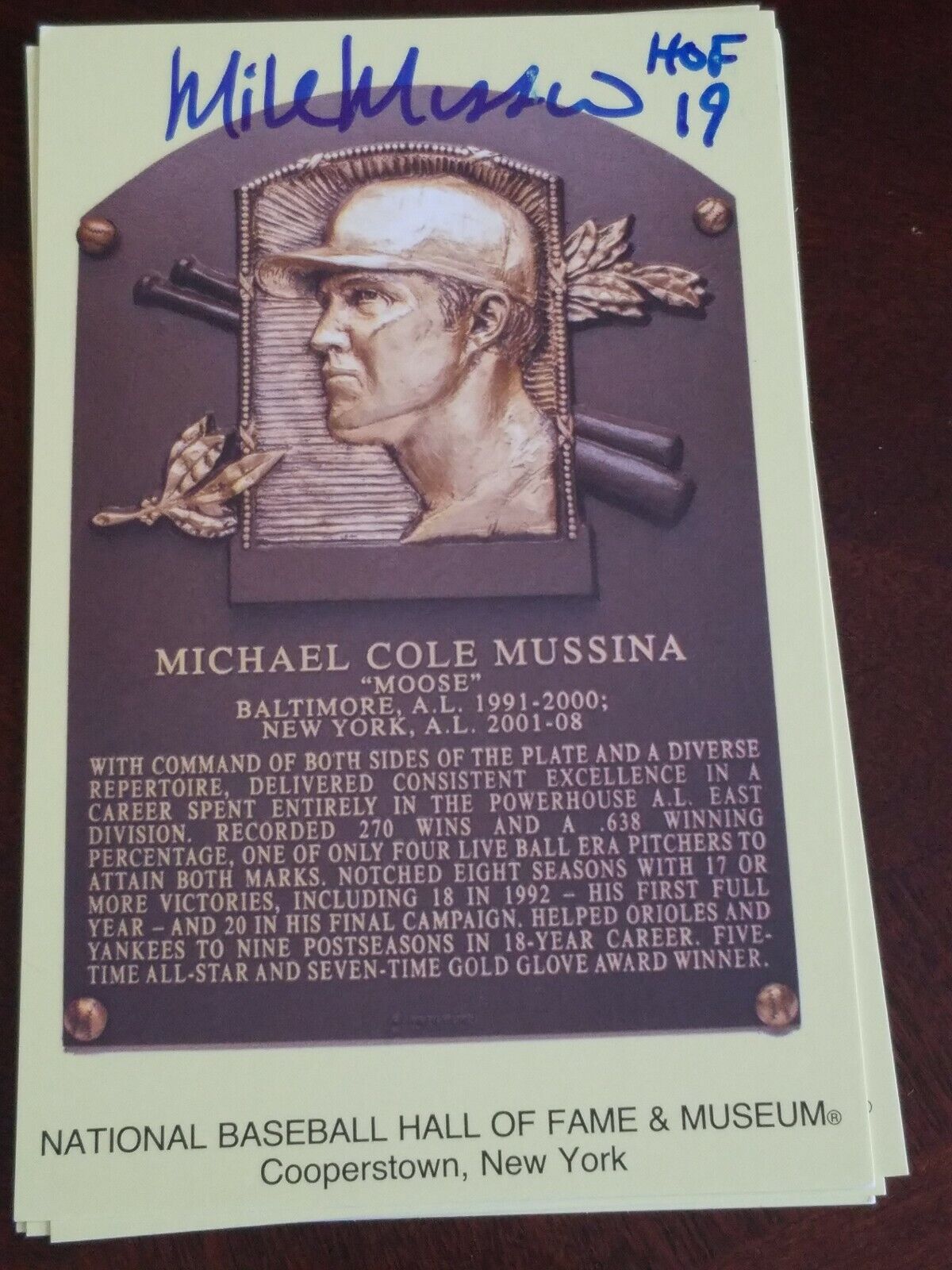 mike mussina signed CANCELLED induction hof plaque postcard cancelation stamp
