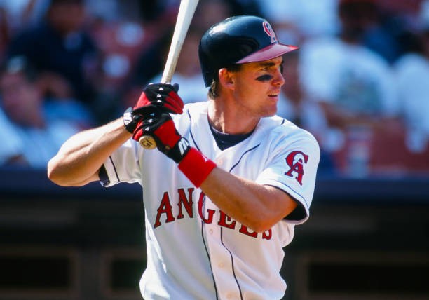 California Angels outfielder Tim Salmon in action during an at bat- Old Photo California Angels outfielder Tim Salmon in action during an at bat- Old Photo