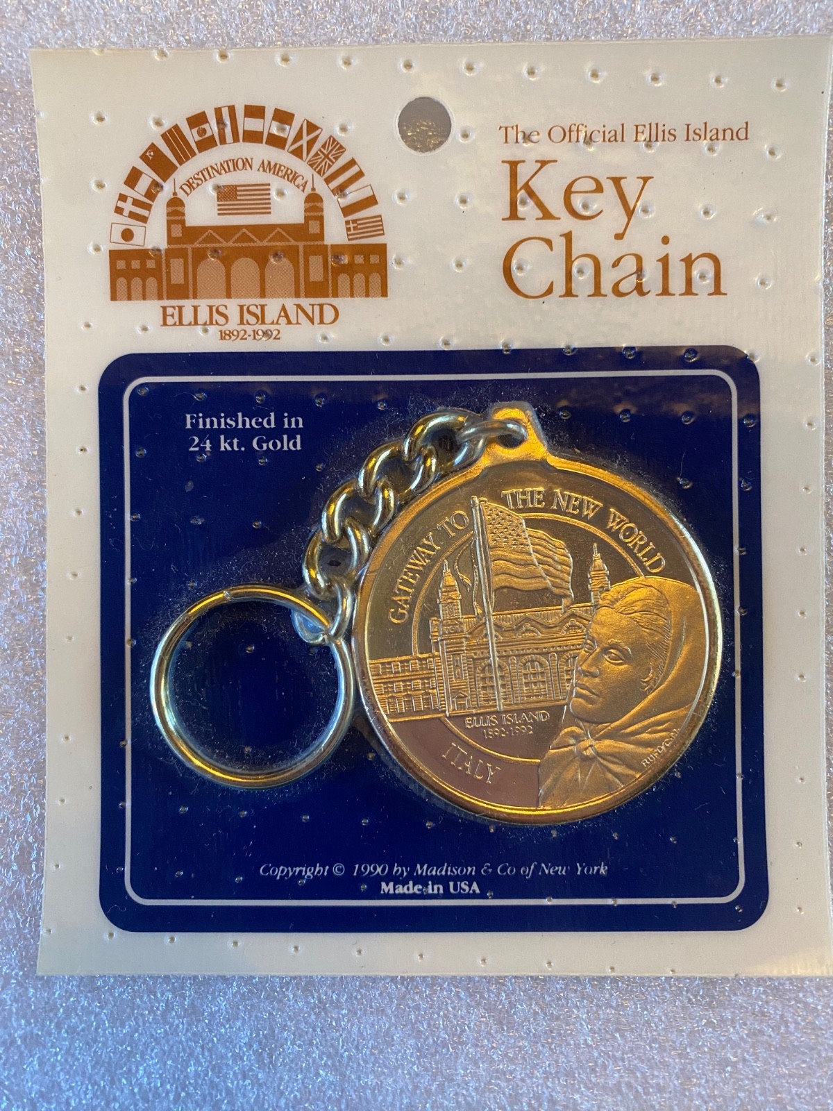 The Official Ellis Island 100-year Anniversary commemorative keychain from 1990 The Official Ellis Island 100-year Anniversary commemorative keychain from 1990
