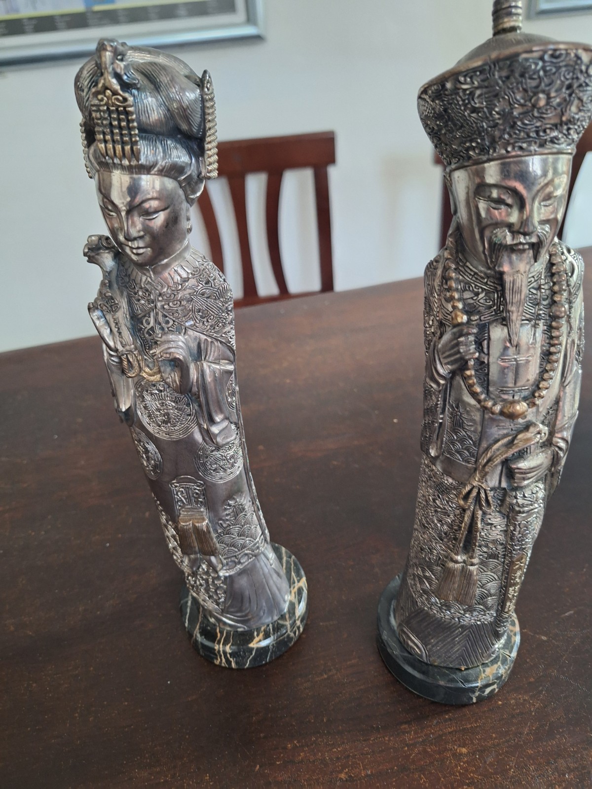 Vintage Italian 800 Silver Laminated Chinese Emperor & Empress Statues Vintage Italian 800 Silver Laminated Chinese Emperor & Empress Statues