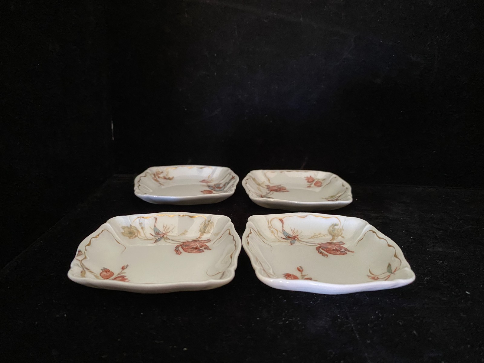 S/4 Antique Limoges Haviland Butter Pats Floral Gold Trim circa 1890- Beautiful