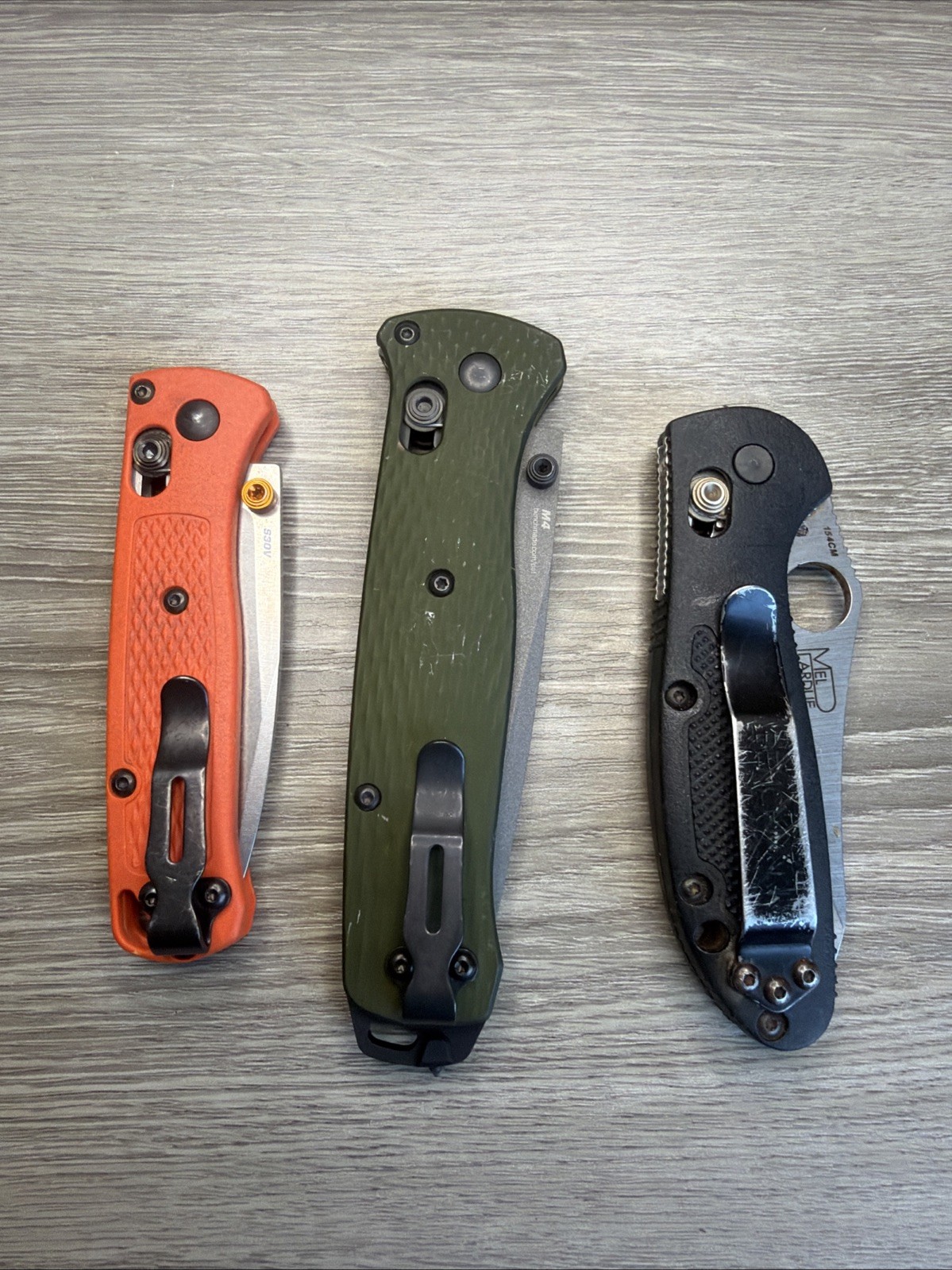 Lot Of 3 Benchmade knives-533 Mini Bugout/537 Bailout/555 Mini Griptilian Sheep