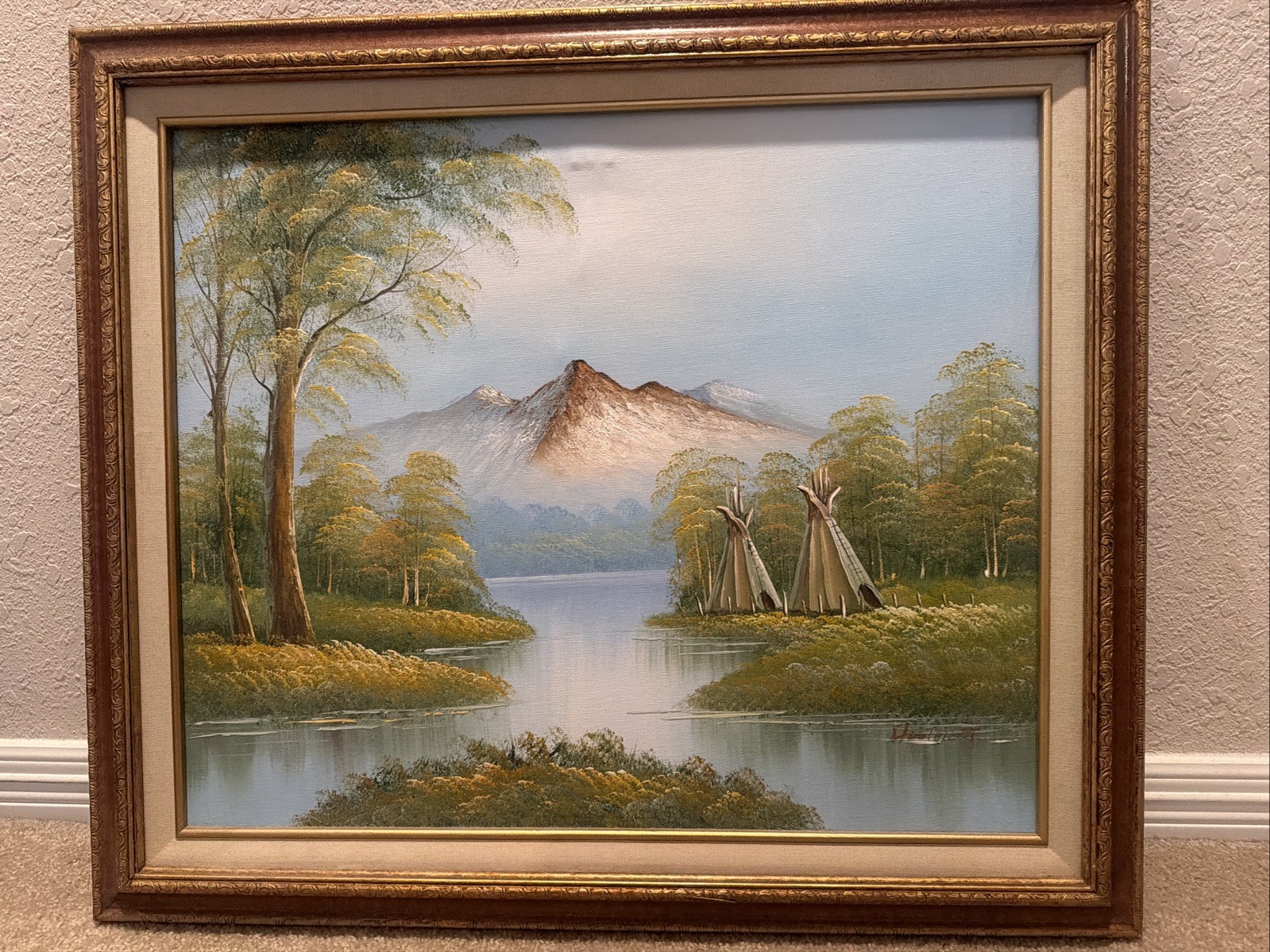 Vintage Signed Native American Inspired Landscape Painting 29x26 Vintage Signed Native American Inspired Landscape Painting 29x26