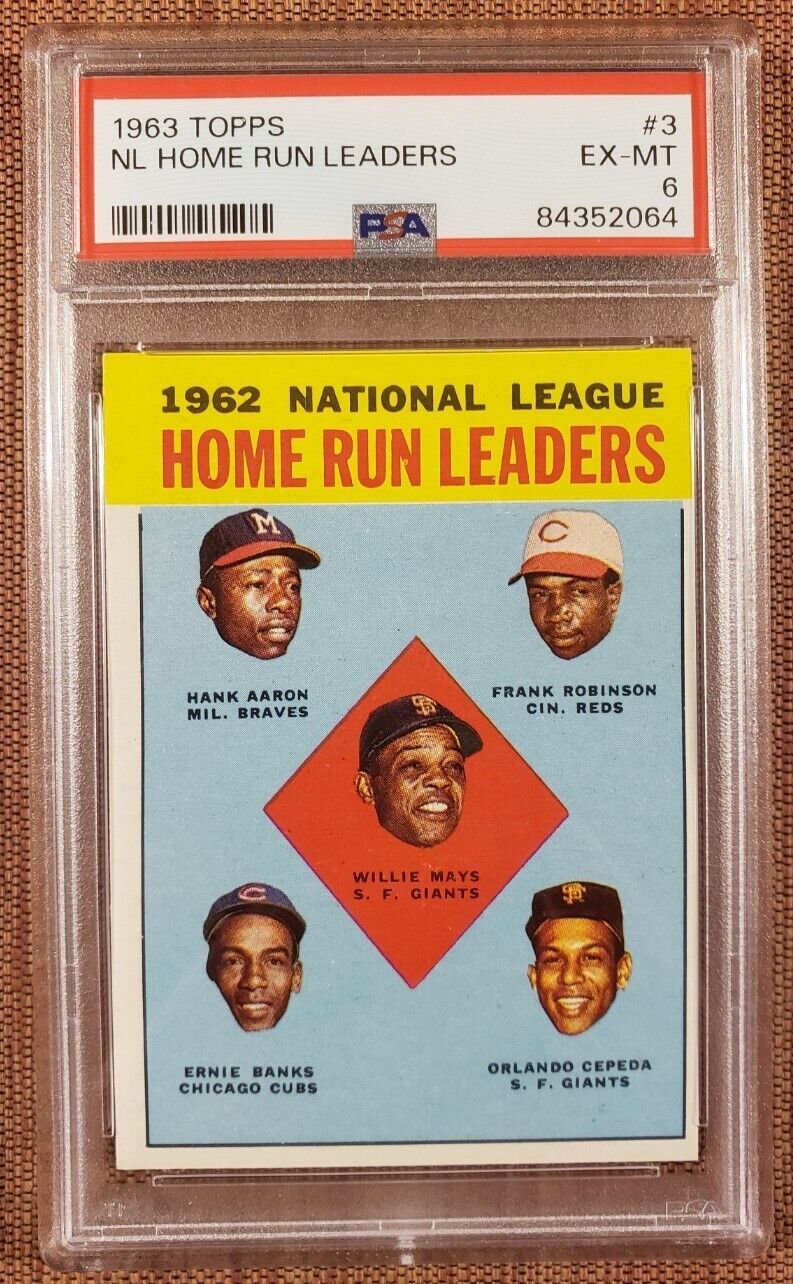 1963 Topps #3 Willie Mays Hank Aaron Banks Robinson Cepeda Baseball Card PSA 6
