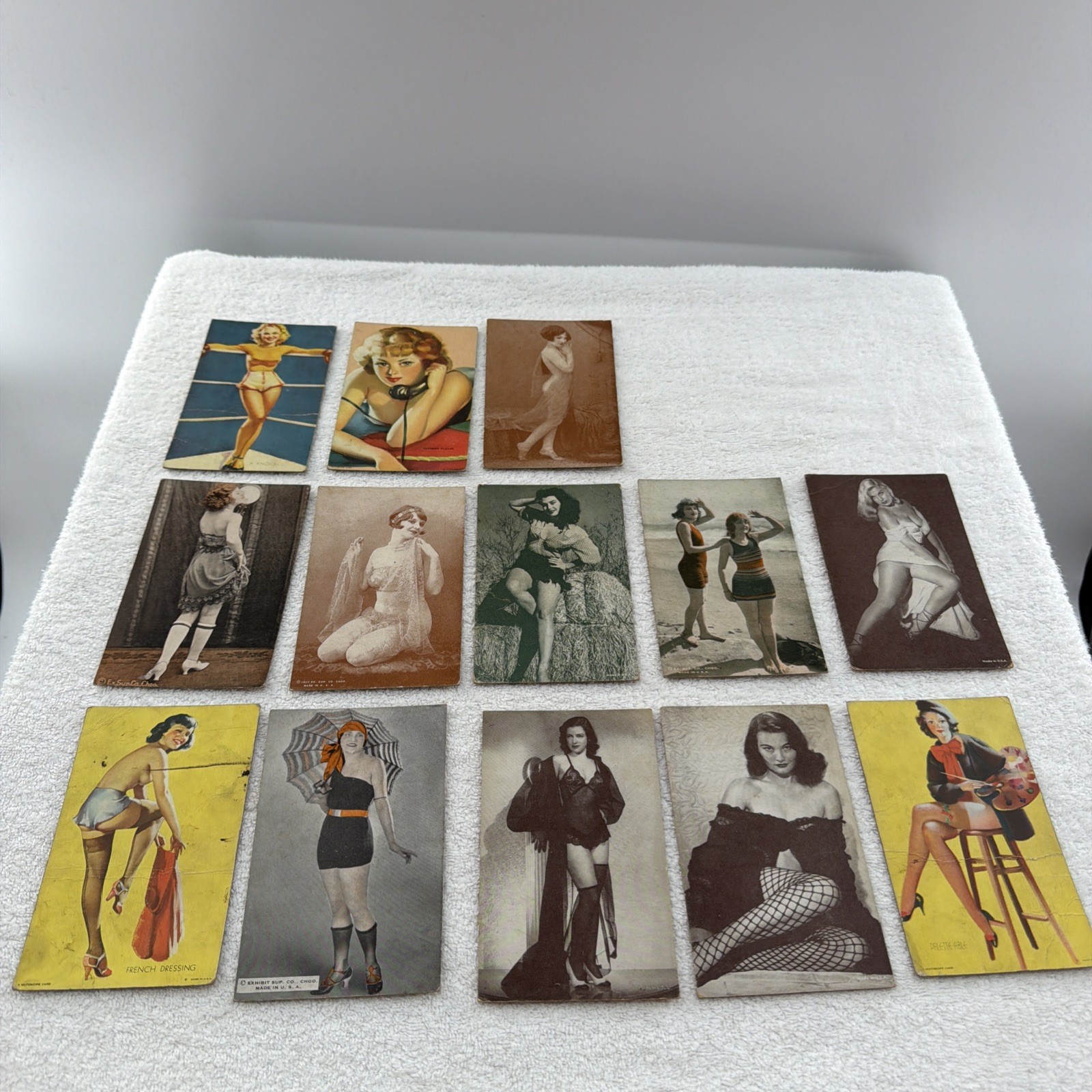 13 Vintage 1920-1940’s Pin Up Trading Cards Of Women Made In USA 5-1/3”x3-1/3” 13 Vintage 1920-1940’s Pin Up Trading Cards Of Women Made In USA 5-1/3”x3-1/3”