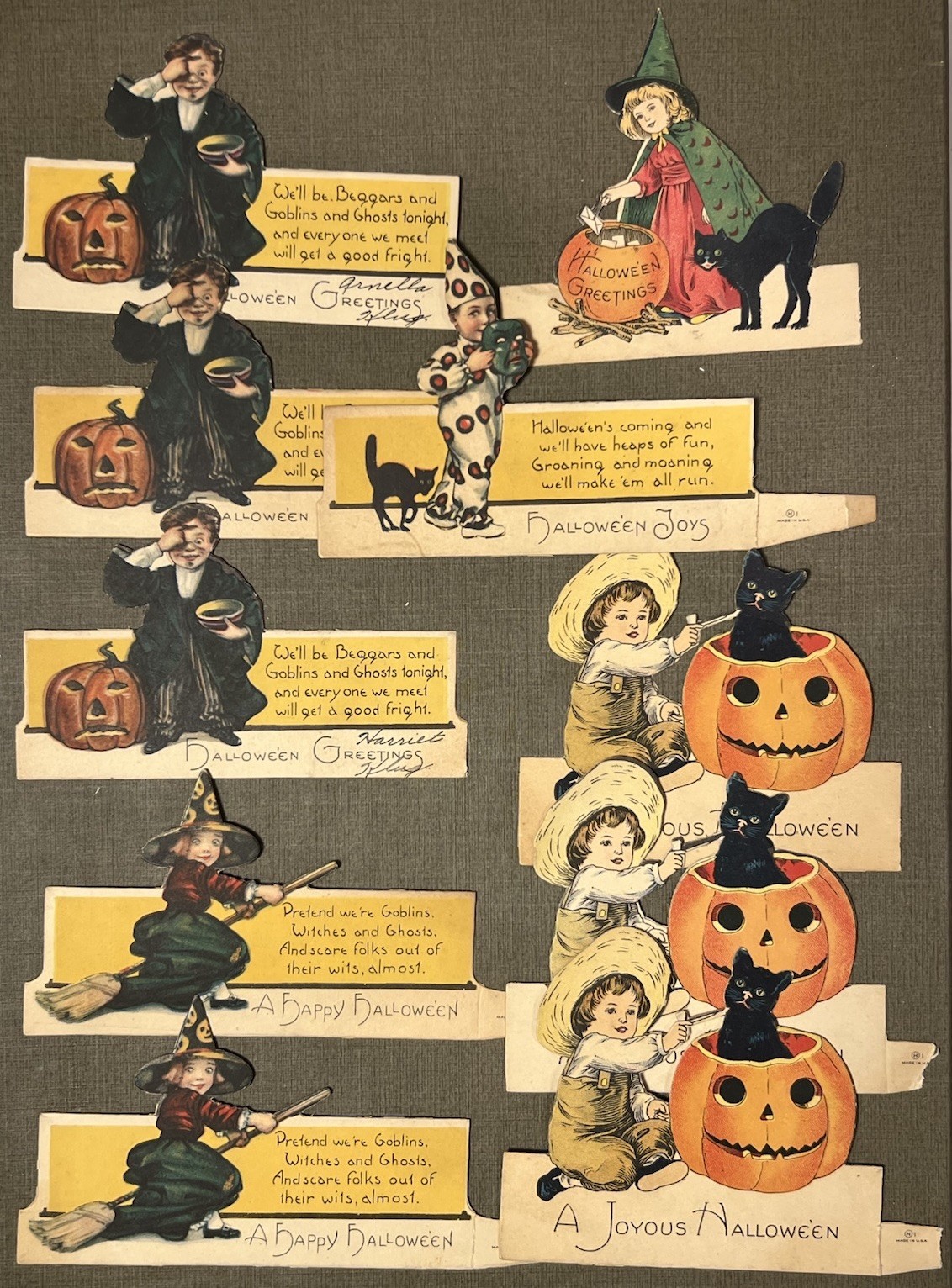 Lot 16 Antique 1920’s Halloween Die Cut Placecards JOL Black Cat Witch Hall Bros