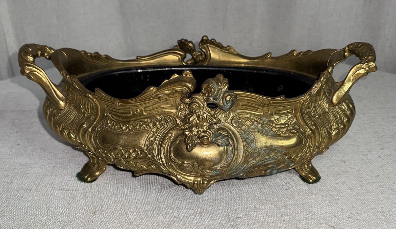 Vtg Brass Italian Italy Rococo Jardiniere Planter w/ Insert 9 lbs 16.5” Long