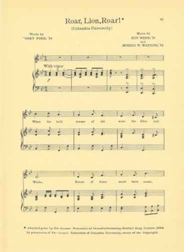 COLUMBIA UNIVERSITY Vintage Song Sheet c 1927:  