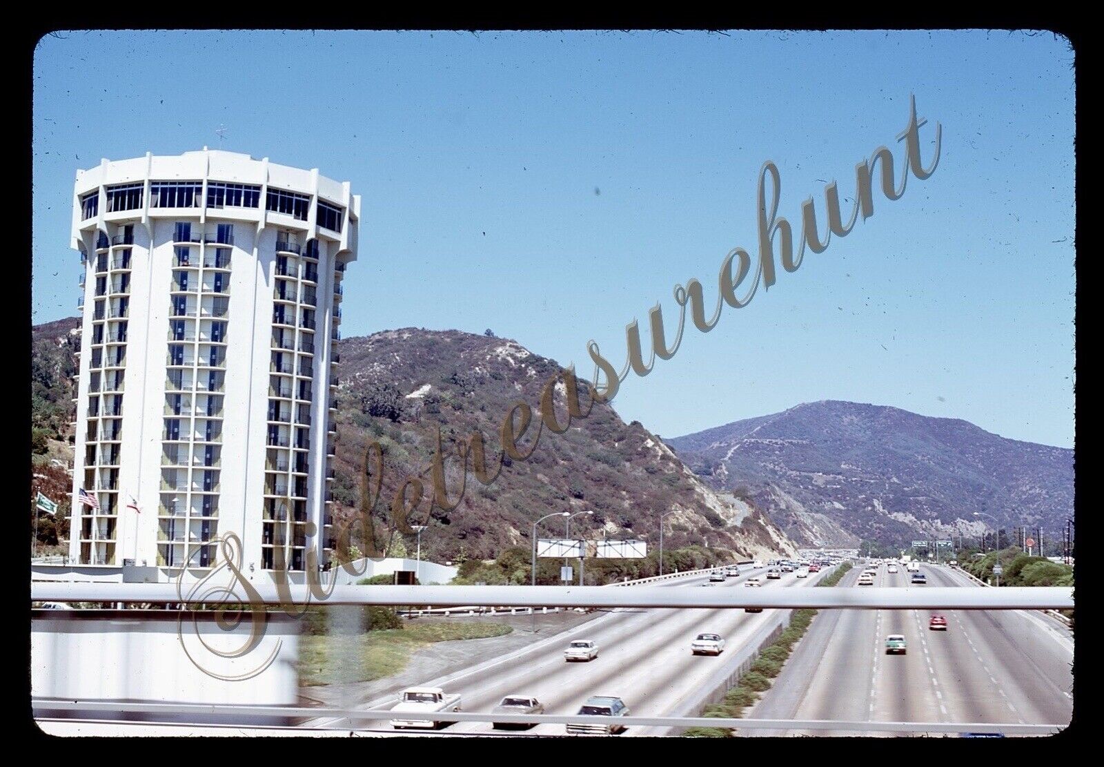 Hotel Angeleno Los Angeles Highway 1970s 35mm Slide Kodachrome Cars