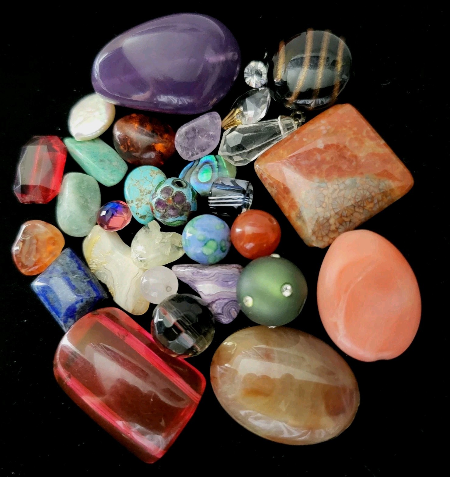 30+Pcs Assorted Stones & Beads. Mixed Bulk Natural Stones or Jewels