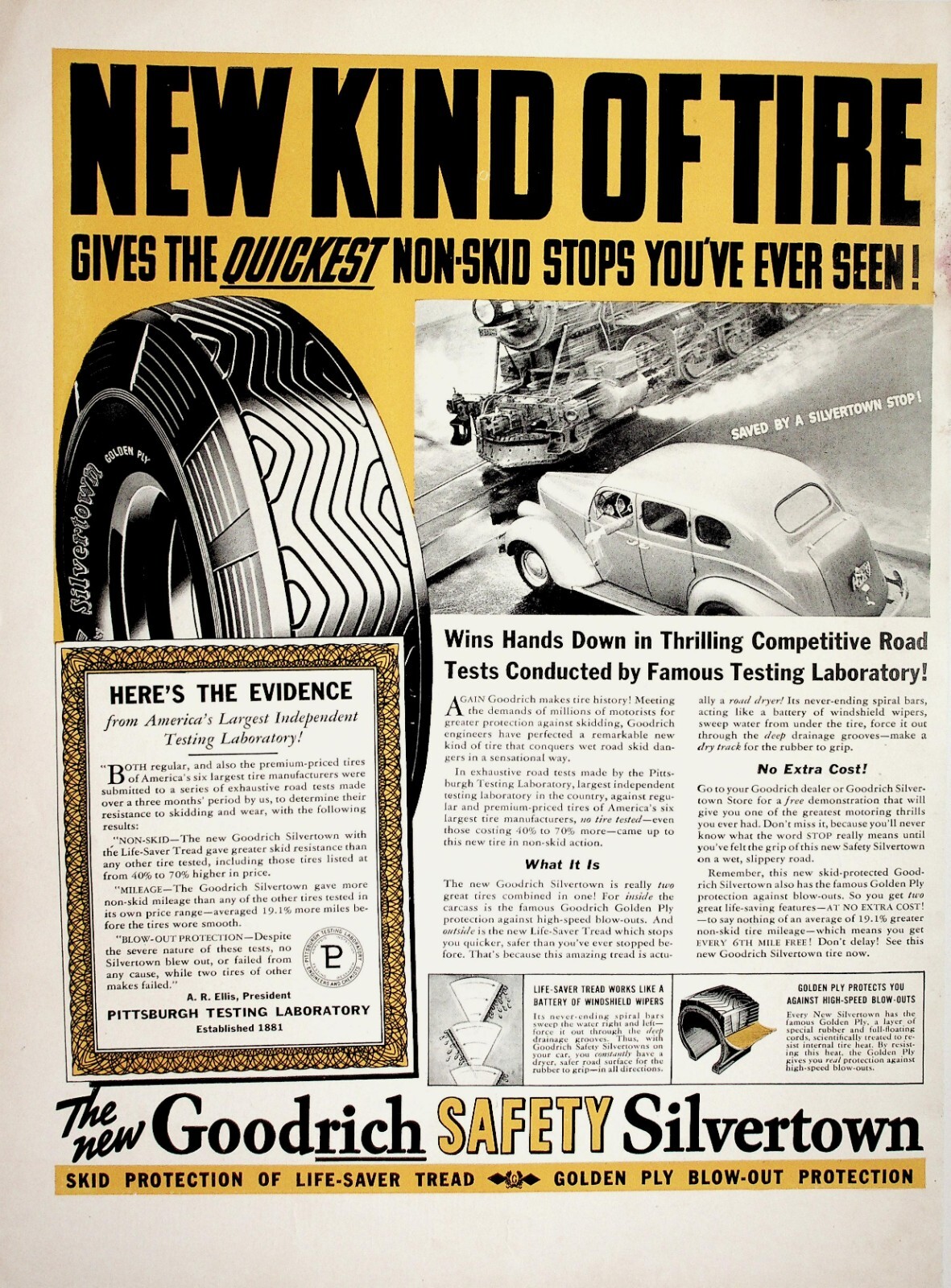 1938 Goodrich Tires Safety Silvertown Non-Skid Tire Ad - Vintage Advertisement 1938 Goodrich Tires Safety Silvertown Non-Skid Tire Ad - Vintage Advertisement