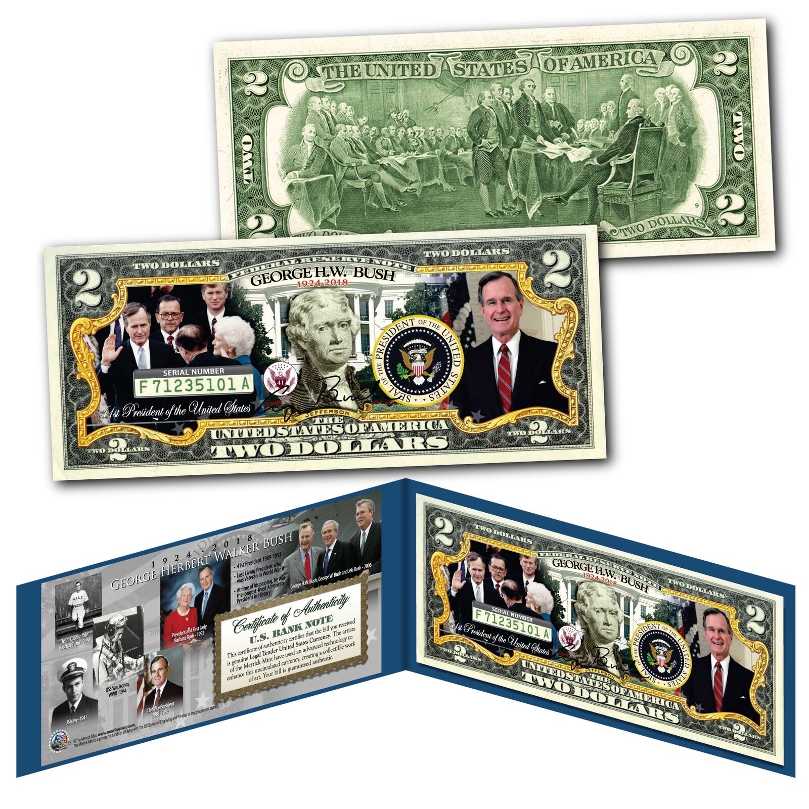 GEORGE H.W. BUSH 1924-2018 Commemorative Official 41st President U.S. $2 Bill