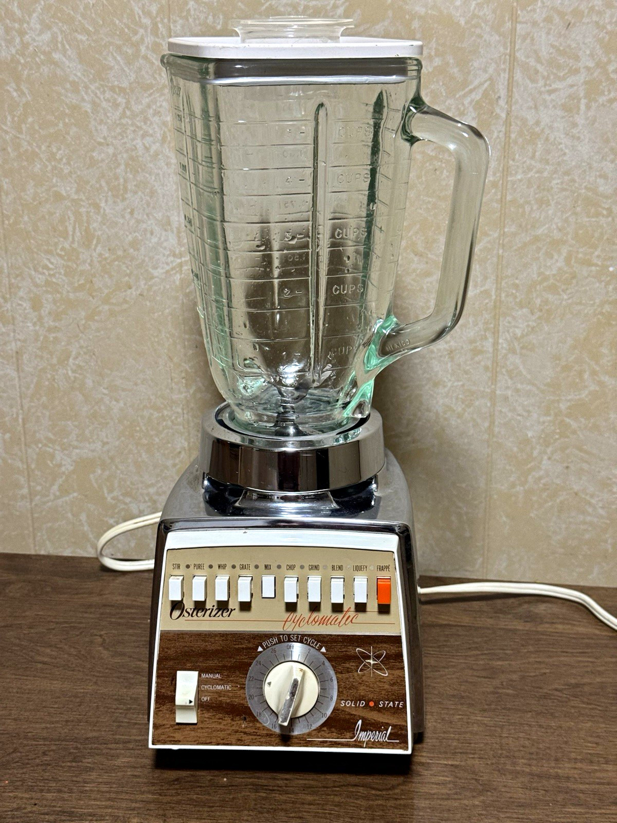 Vintage Osterizer Cyclomatic Imperial Chrome Wood Grain Blender 672A Vintage Osterizer Cyclomatic Imperial Chrome Wood Grain Blender 672A
