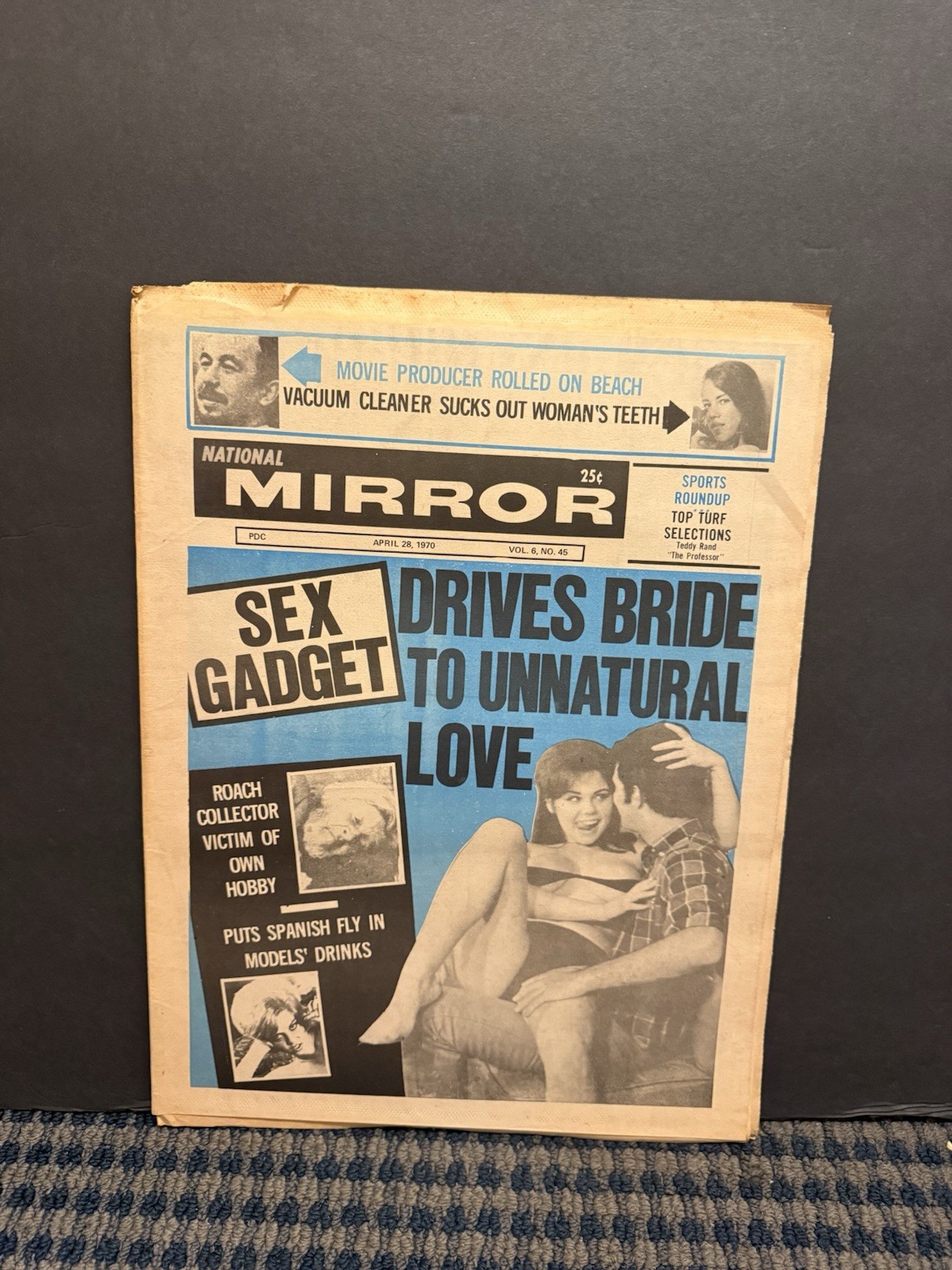 1970 National Mirror Newspaper, Sex Gadget Drives Bride to Unnatural Love (10S) 1970 National Mirror Newspaper, Sex Gadget Drives Bride to Unnatural Love (10S)