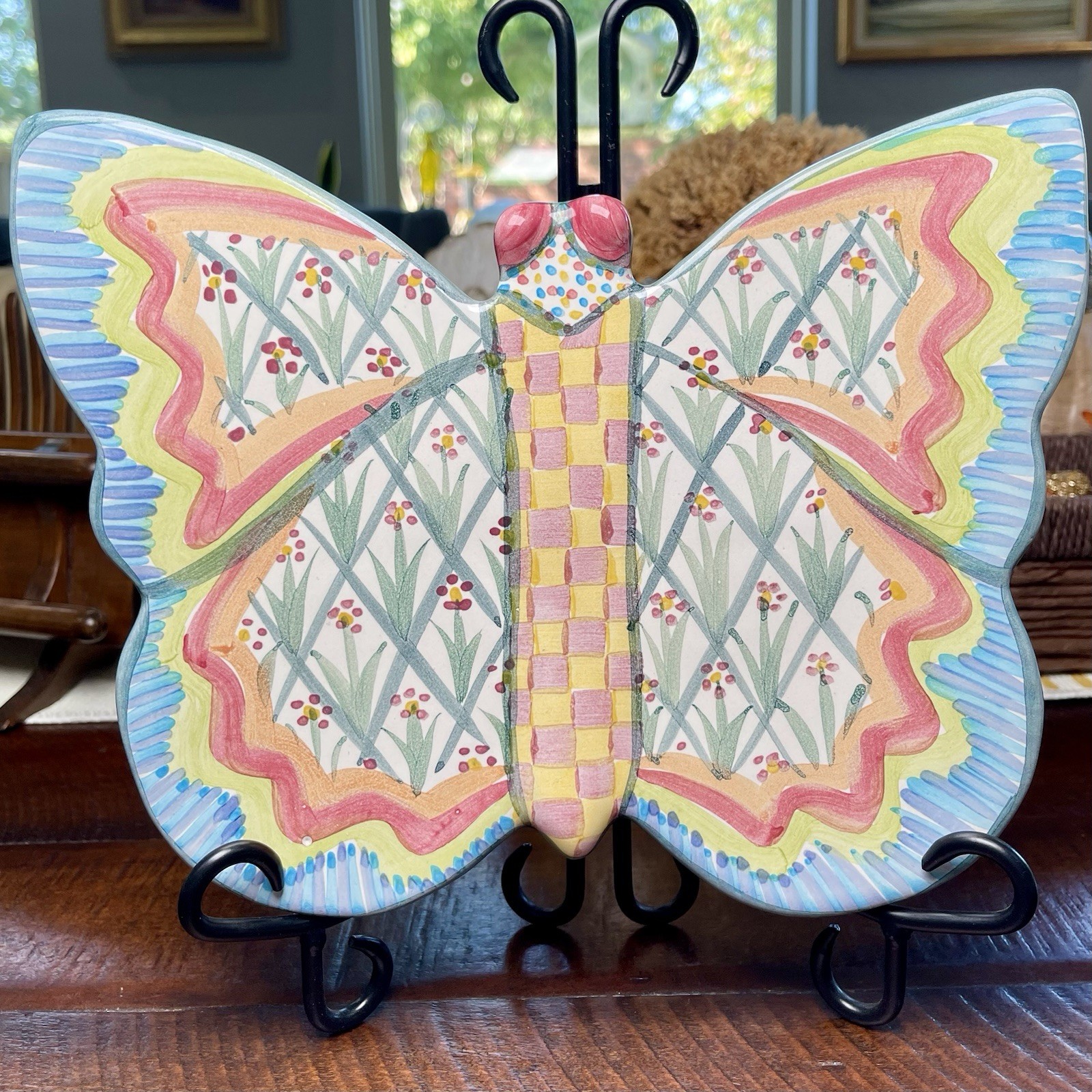 Vtg 2003 MacKenzie-Childs Majolica Butterfly Trivet A Handmade Stoneware NY, USA