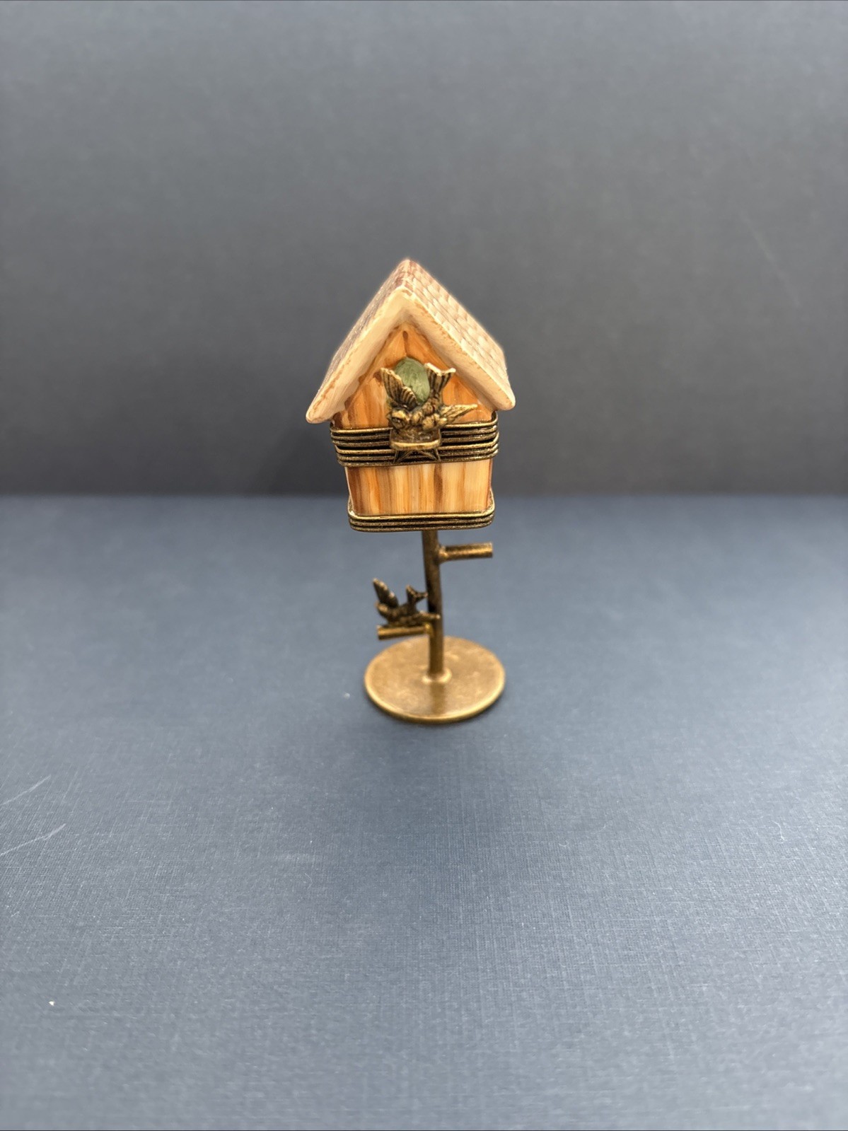 Peint Main Limoges France Trinket Box Bird House On Stand Signed PM #40