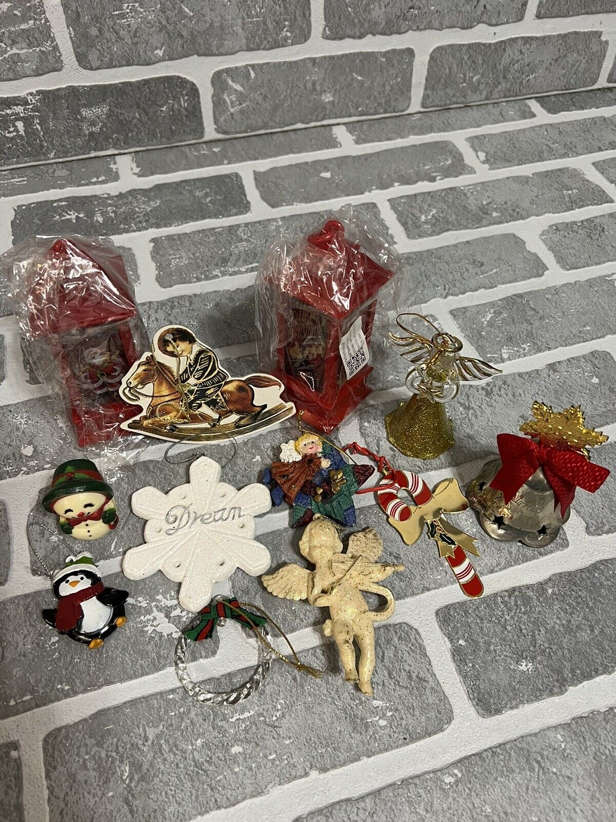 Christmas Ornament Assortment Plastic Glass Metal Lot Of 12 Preowned 