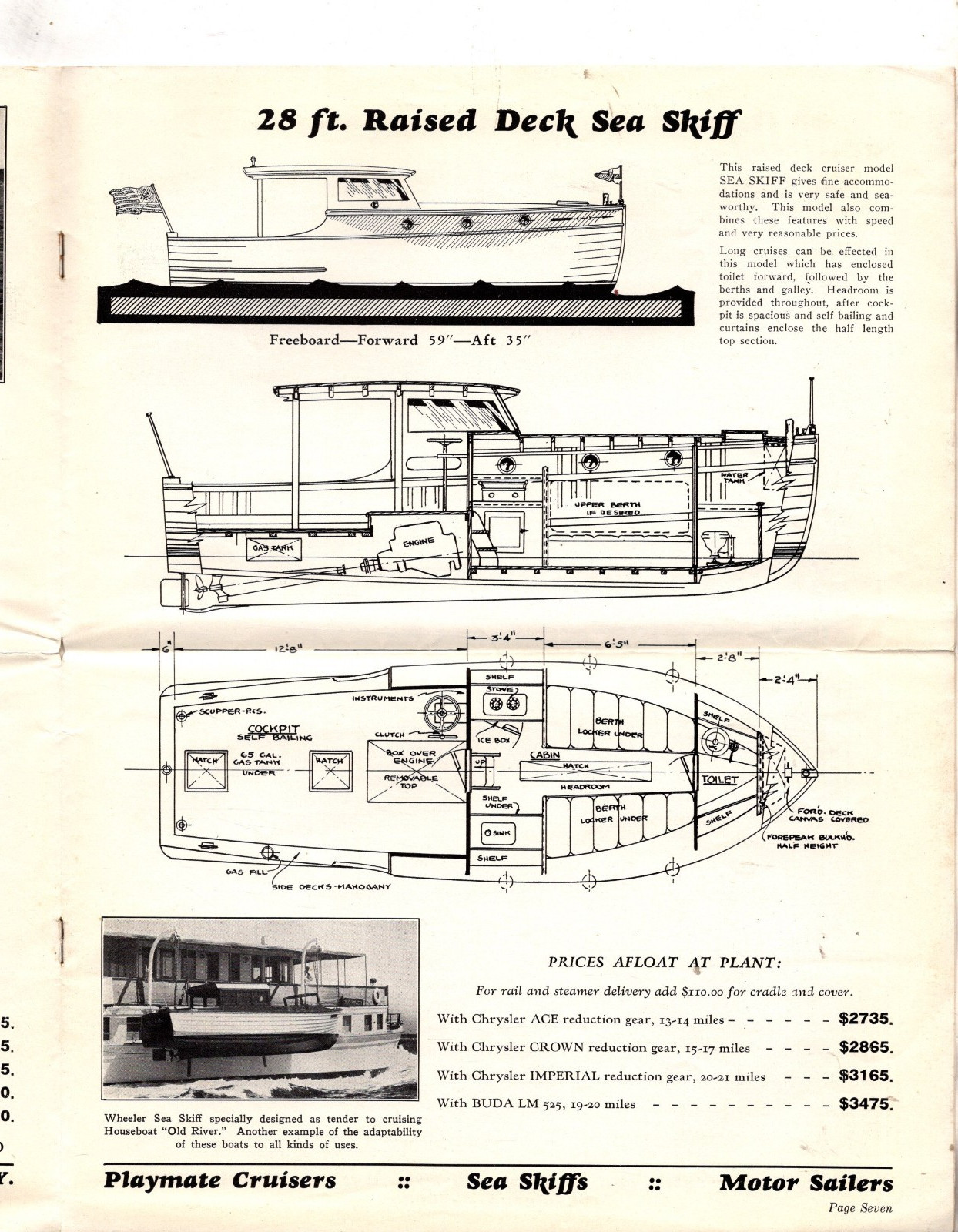 1935 Wheeler Playmates Sea Skiffs  yacht sales brochure 24 pgs folded