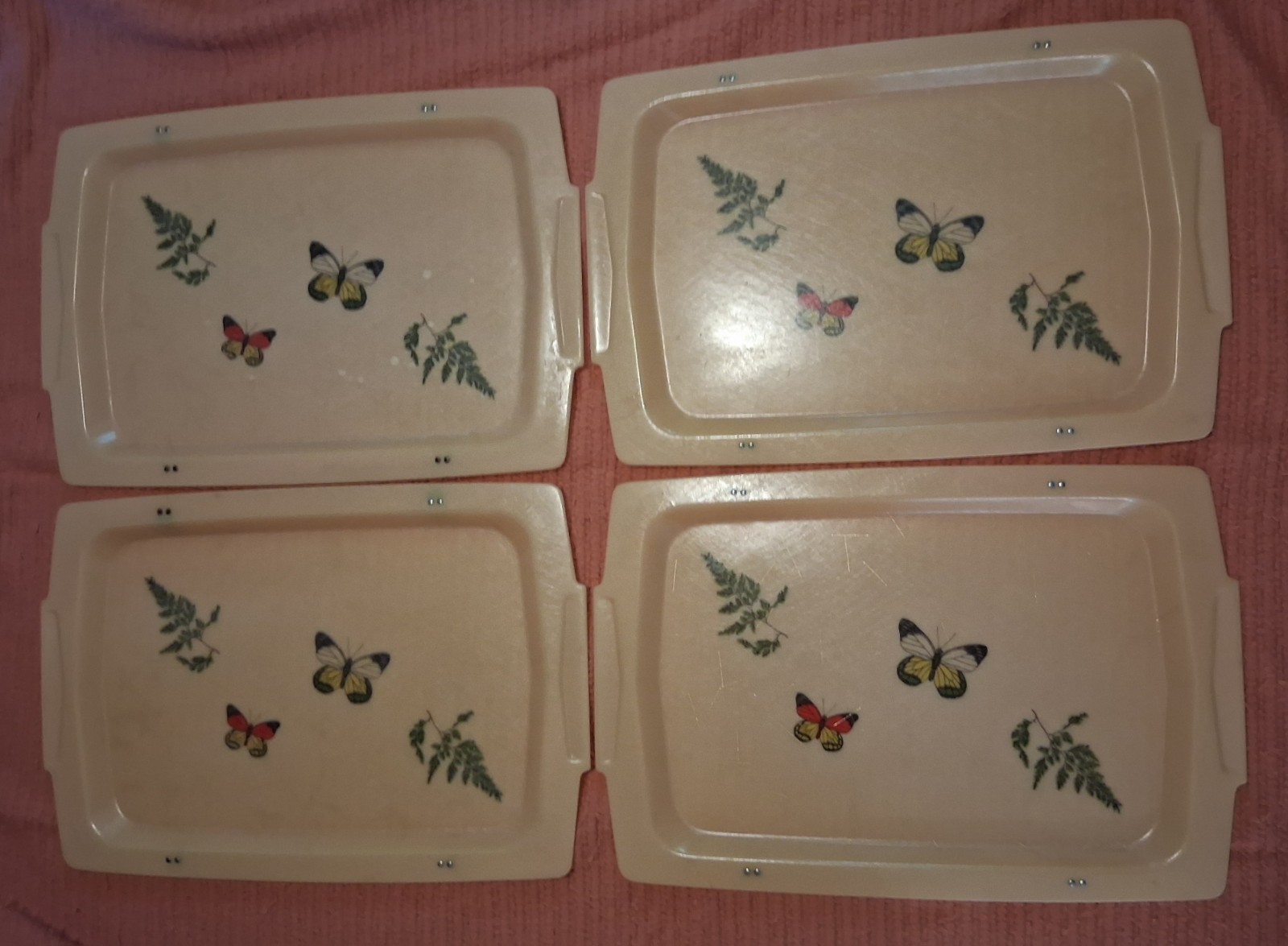 Set 4 Vintage MCM Retro Fiberglass TV Lap Trays Only No Legs Butterflies Rare Set 4 Vintage MCM Retro Fiberglass TV Lap Trays Only No Legs Butterflies Rare
