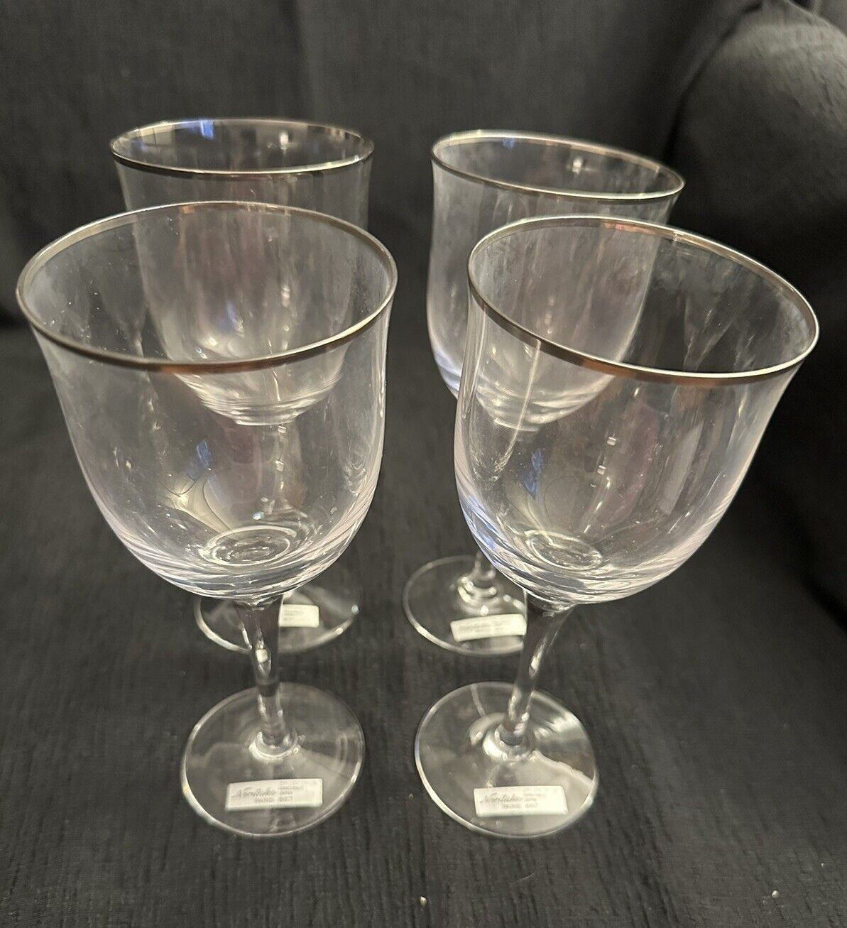 Set/4 Noritake “Paris” Handmade Crystal Wine Glasses Platinum Trim New With Tags