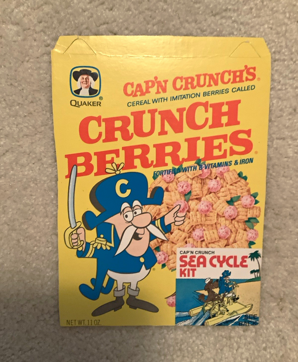 Quaker Cap'n Crunch Crunch Berries Cereal Box Front of box only Vintage 1960 Quaker Cap'n Crunch Crunch Berries Cereal Box Front of box only Vintage 1960